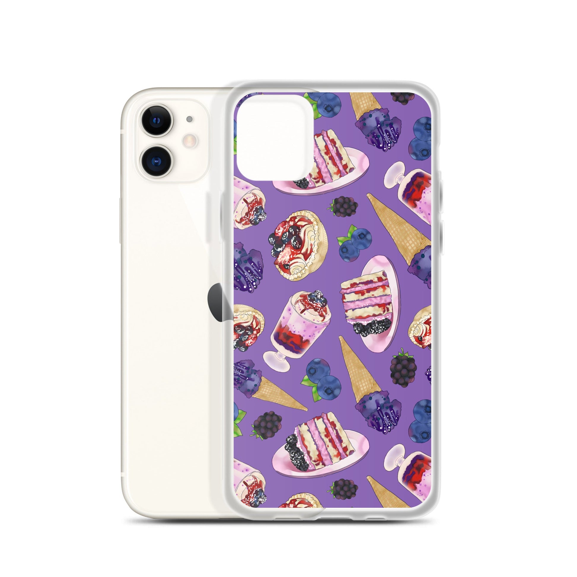 Berry iPhone® Clear Case showcases a vibrant design, offering protection from scratches and easy access to ports.