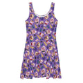 Vibrant Berry Skater Dress features a playful violet print, perfect for summer twirls and stylish comfort.
