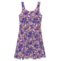 Vibrant Berry Skater Dress with playful dessert prints, perfect for summer twirls and standout style.