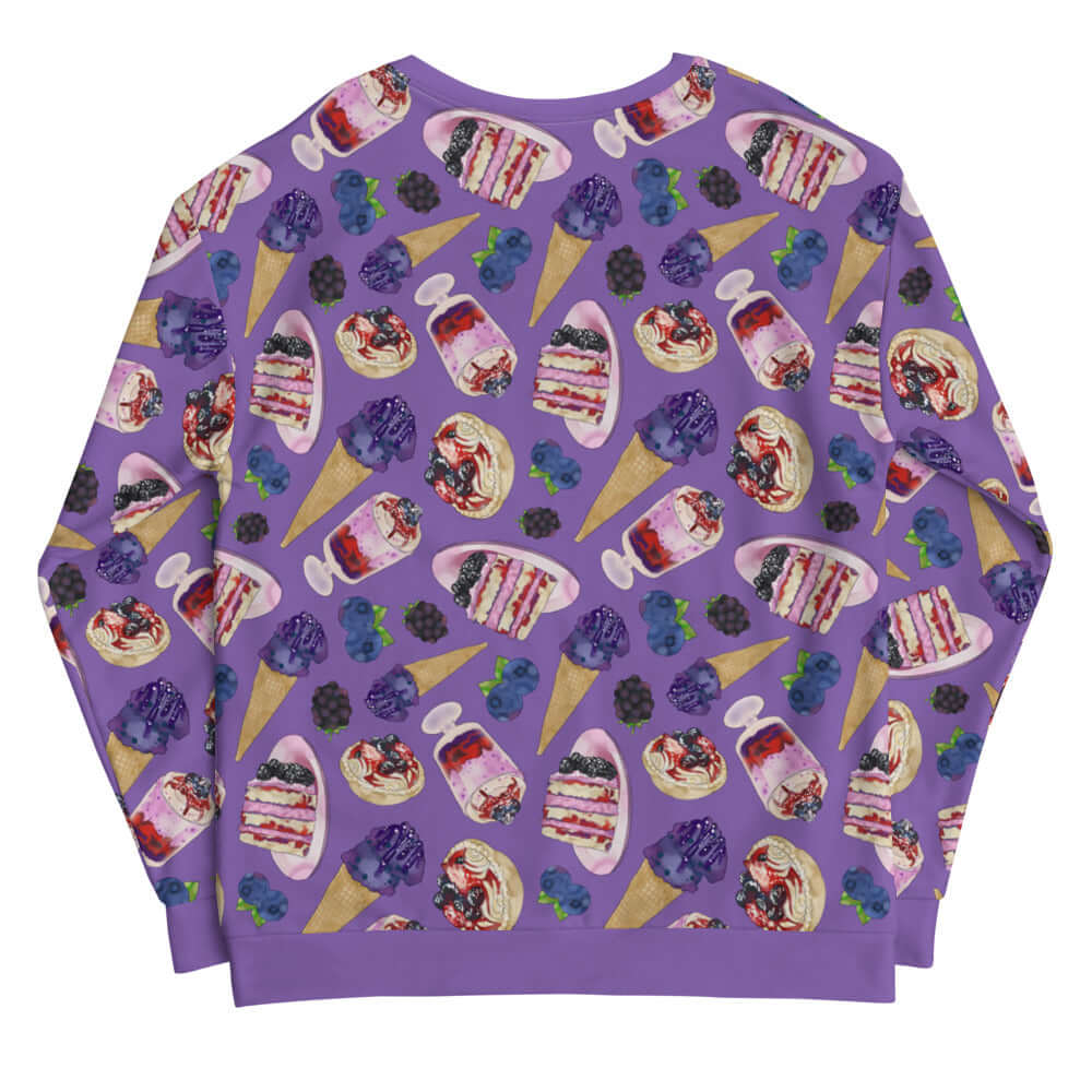 Vibrant Berry Sweatshirt featuring playful berry and dessert designs, perfect for any casual outing or workout.