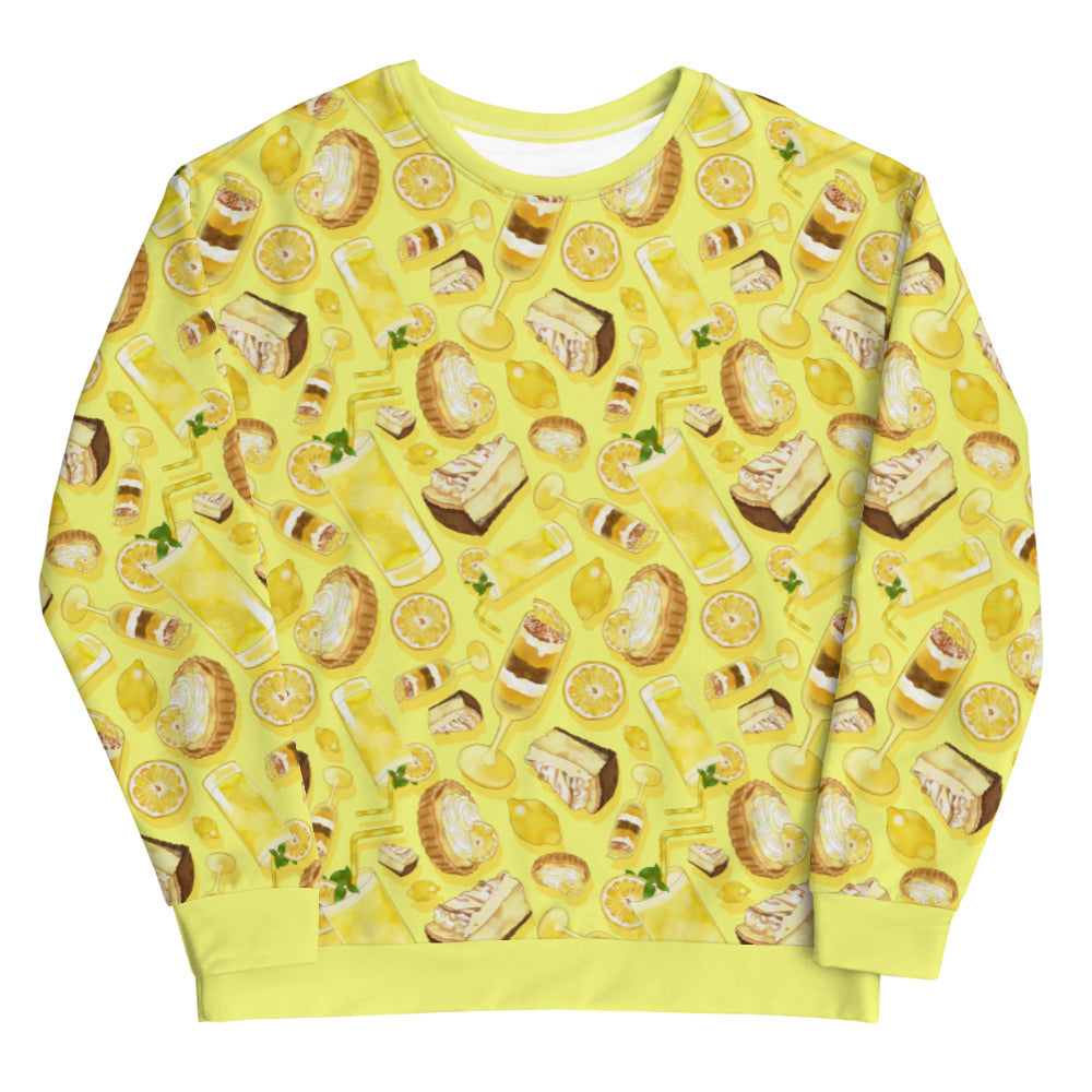 Bright yellow Lemon Sweatshirt featuring refreshing lemon designs, perfect for a cozy and stylish look.