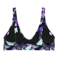 Vibrant Butterfly Padded Bikini Top featuring a playful design in lavender and black, perfect for stylish summer days.