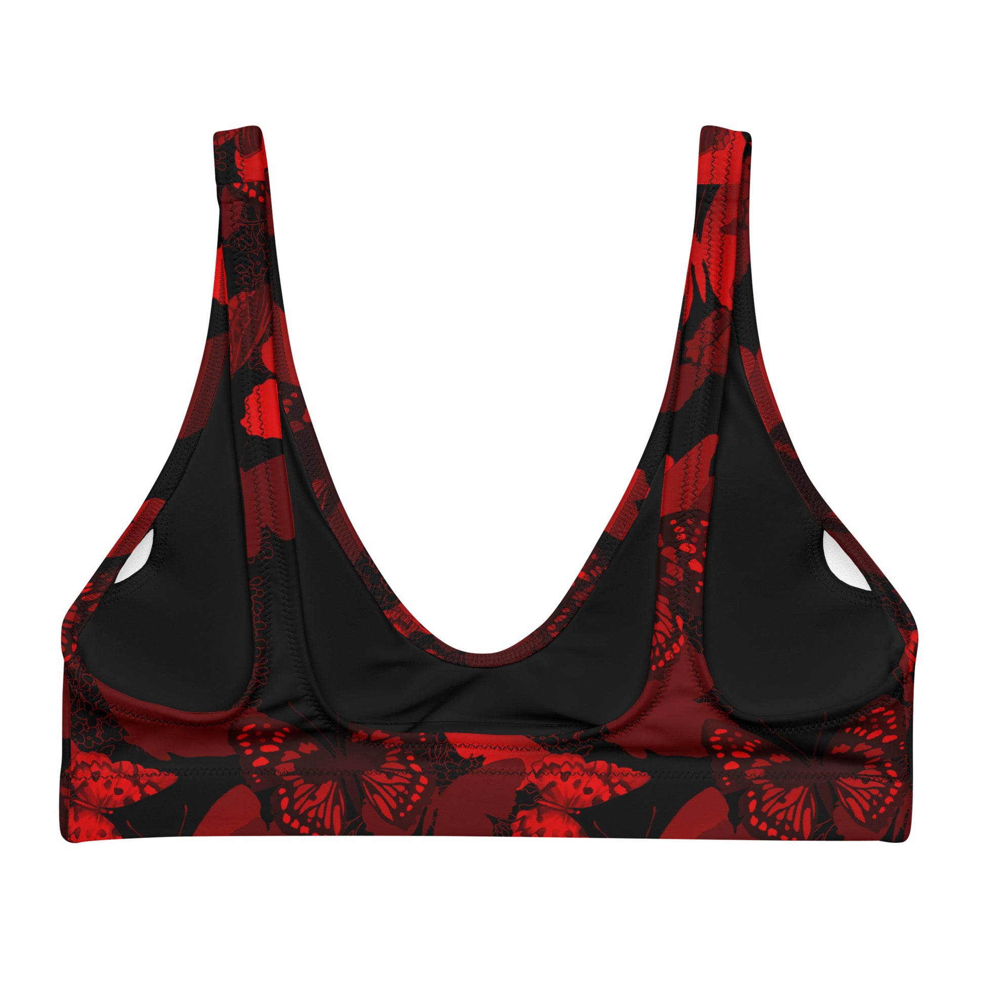 Stylish Butterfly Padded Bikini Top in vibrant red and black, perfect for a bold summer look.
