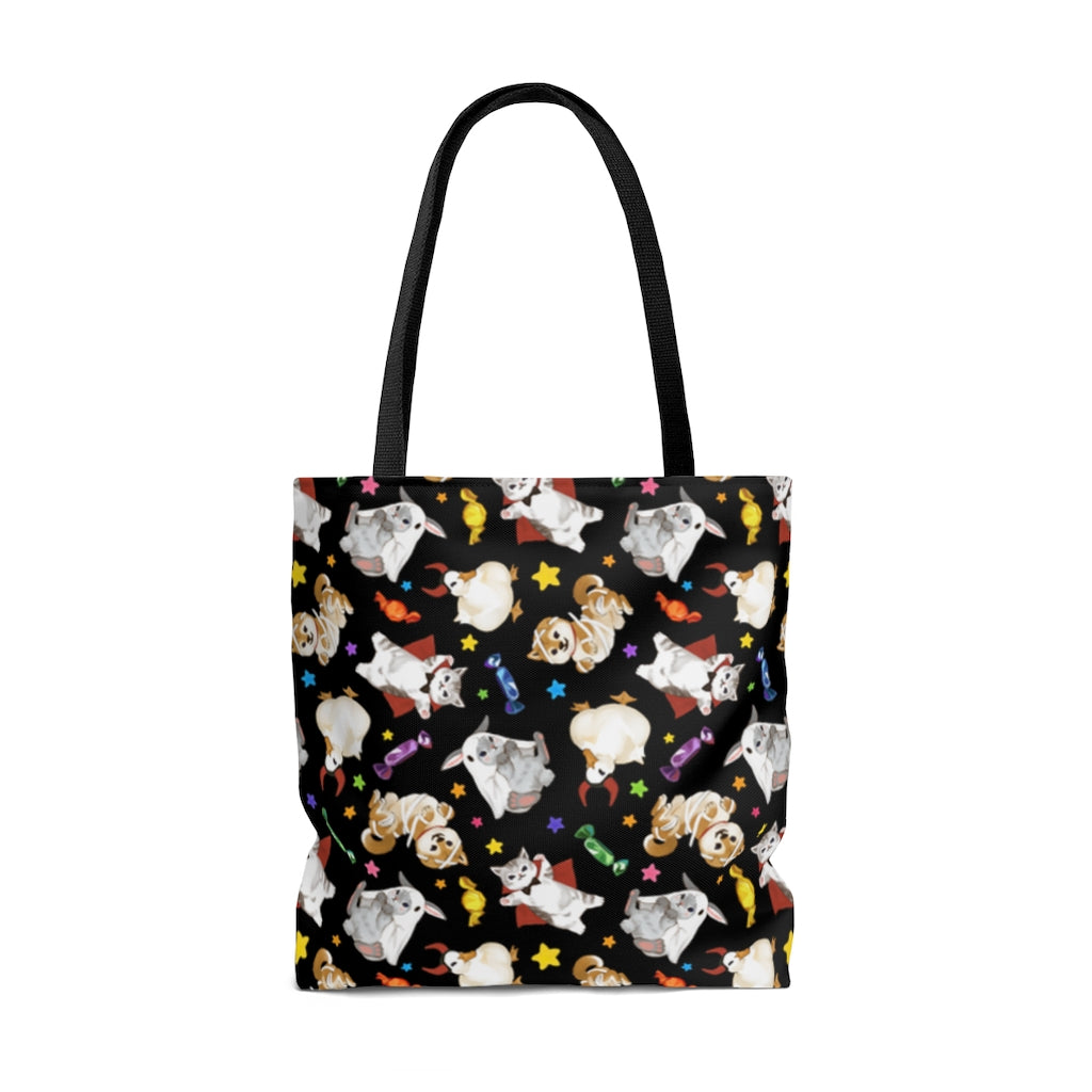 Cute and durable Trick or Treaters Tote Bag (Black) perfect for Halloween fun, featuring playful designs and comfortable straps.