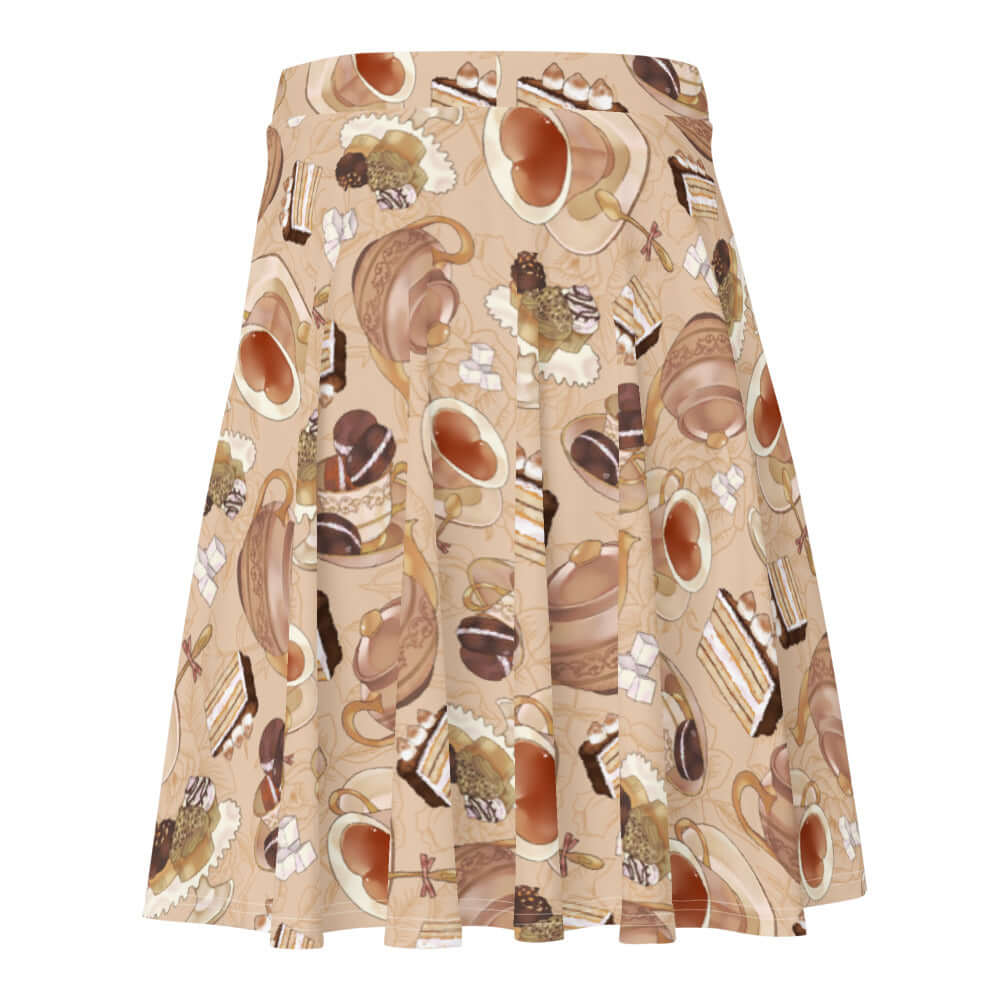 Stylish Café Skater Skirt featuring a chic brown and black pattern, perfect for any occasion and body type.