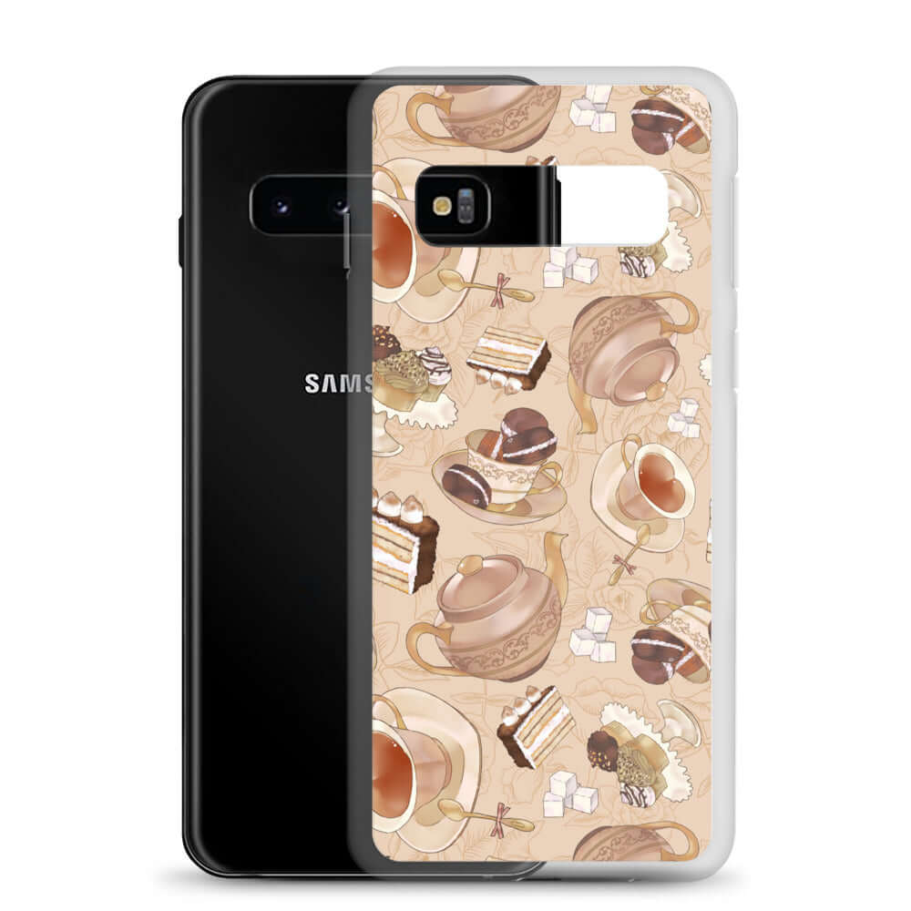 Café Samsung® Clear Case showcases a stylish dessert design, perfect for protecting your phone while looking chic.