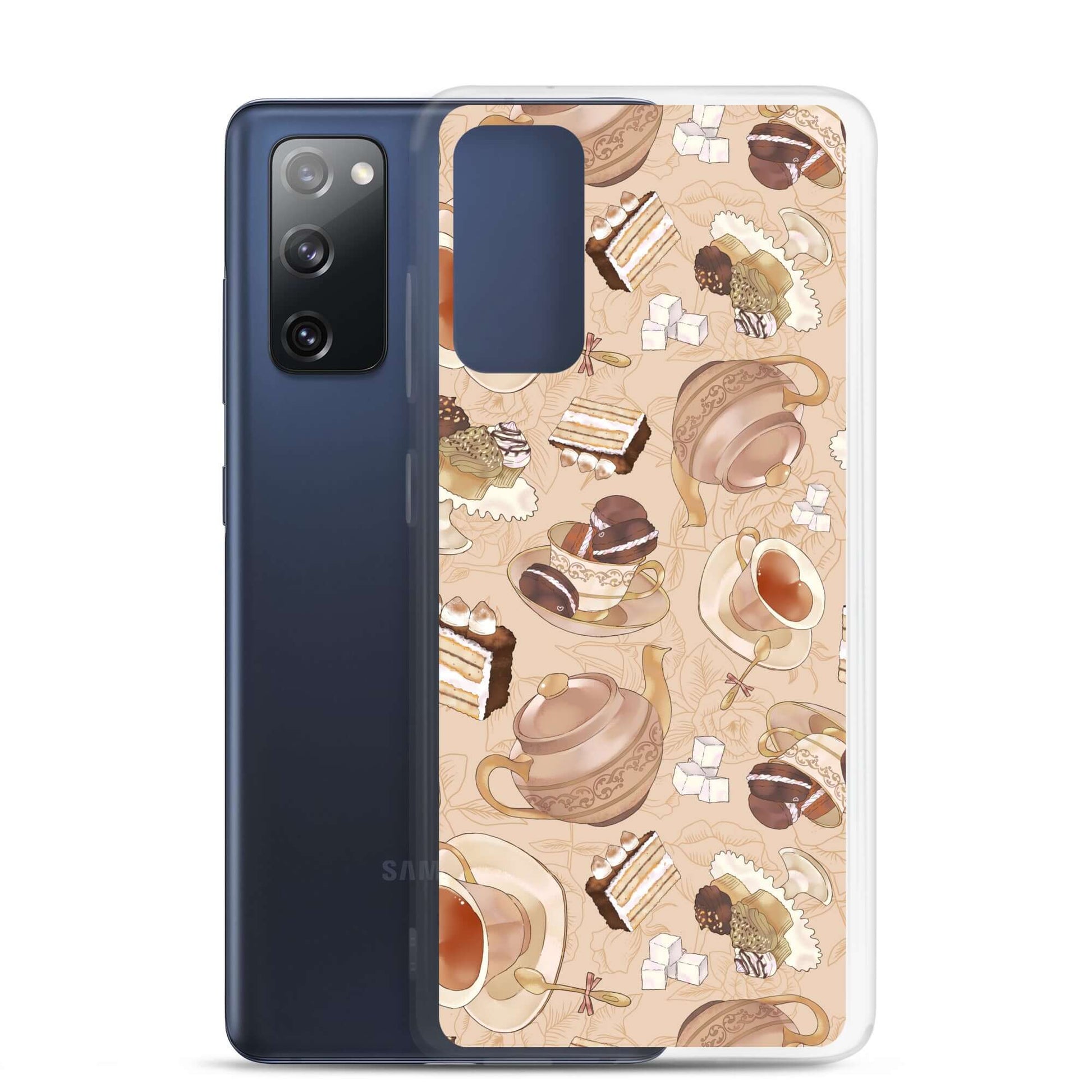 Stylish Café Samsung® Clear Case featuring delightful coffee and dessert designs, perfect for any aesthetic.