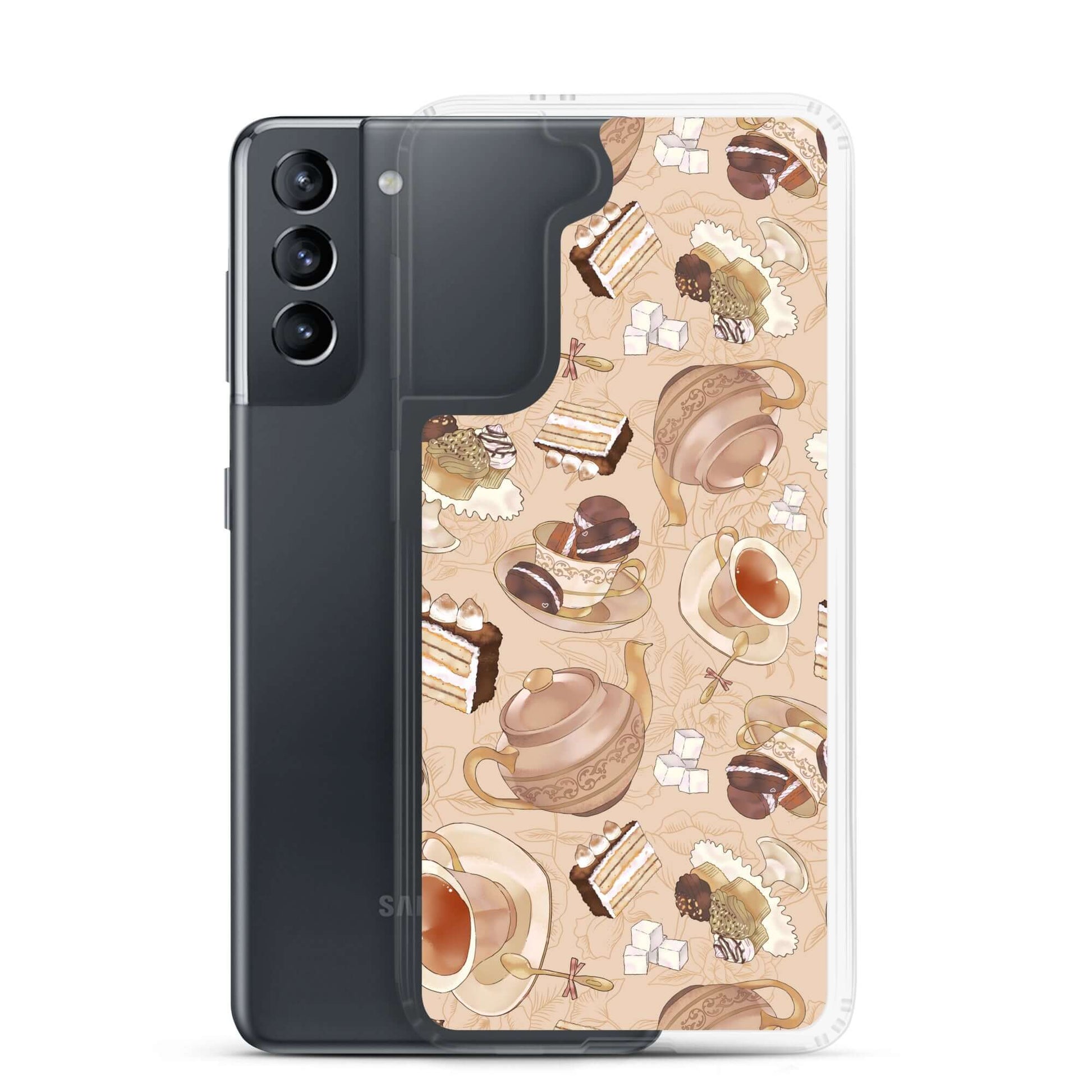 Café Samsung® Clear Case featuring a stylish dessert design, perfect for protecting your Samsung Galaxy S21.