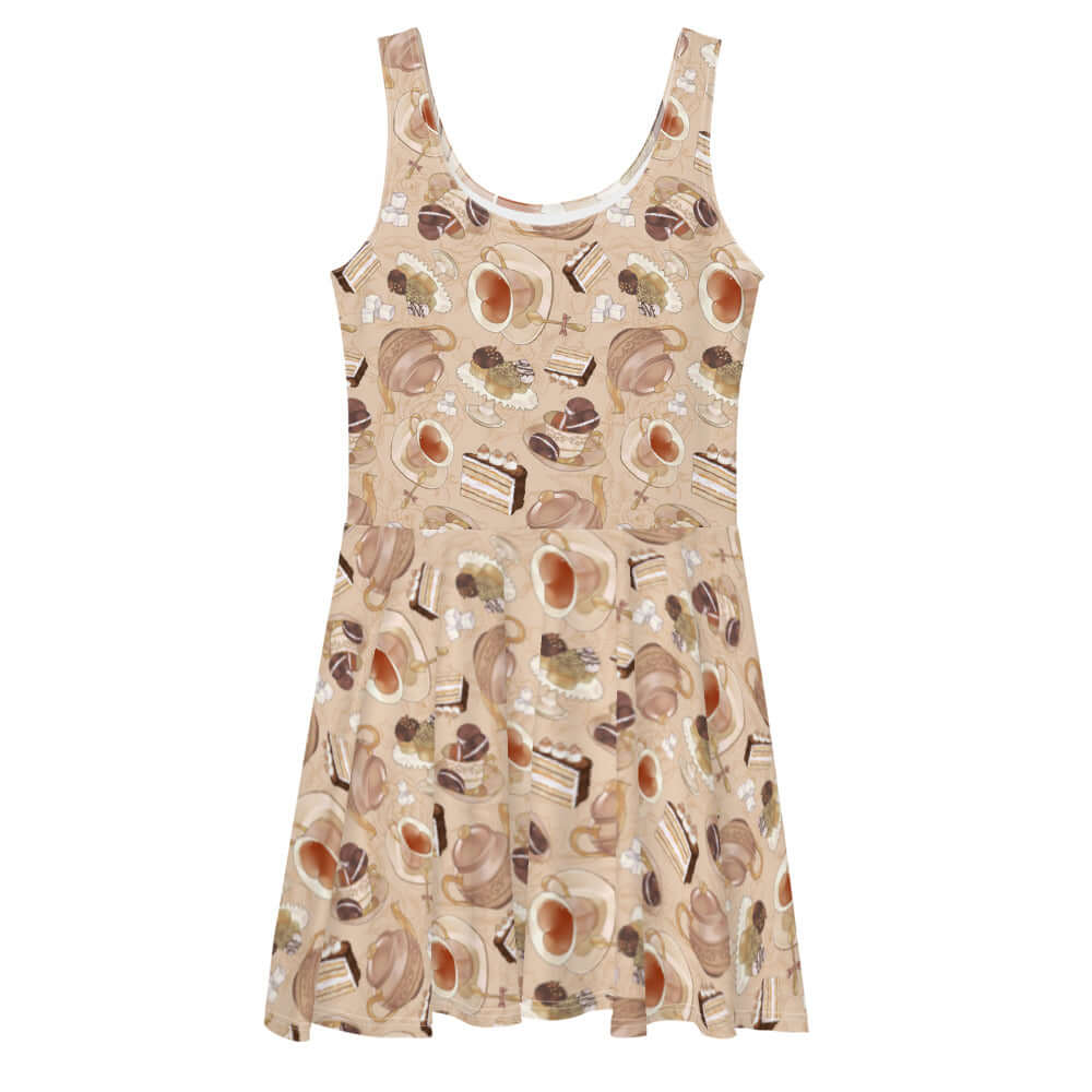 Café Skater Dress featuring an elegant black and brown design, perfect for any occasion with its soft flared skirt.