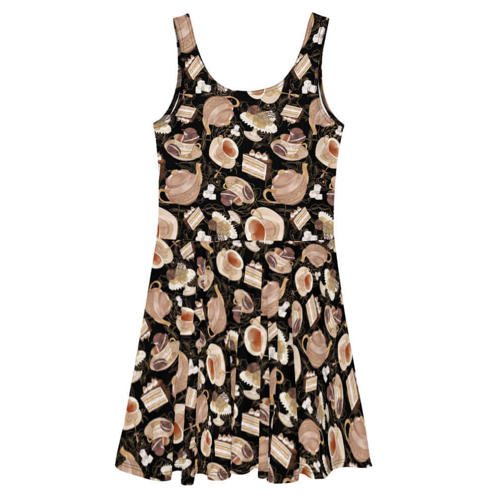 Café Skater Dress featuring a stylish black and brown design, perfect for any occasion with a flared skirt.