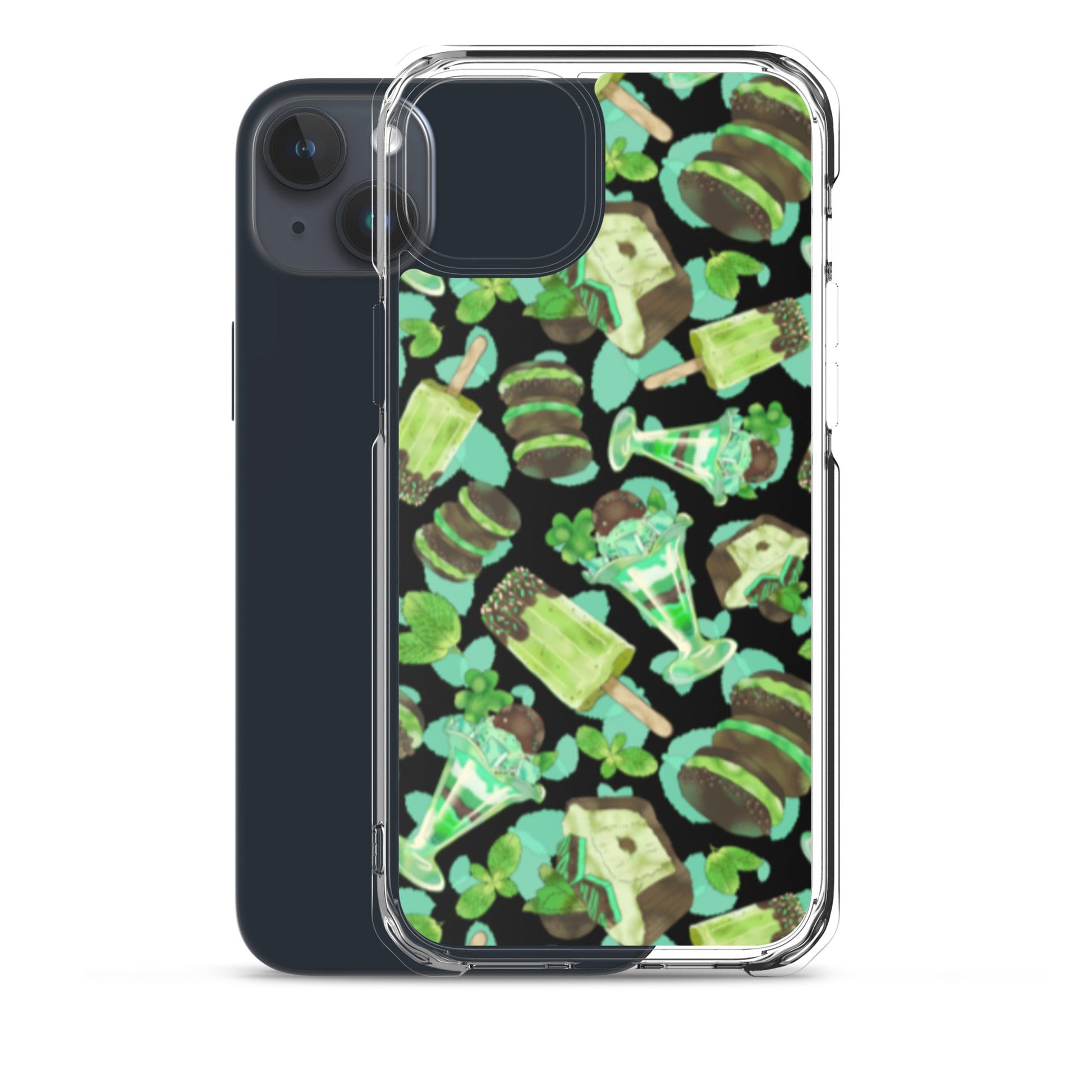Choco Mint iPhone® Clear Case features a vibrant design, protecting against scratches and dirt with flexible sides.