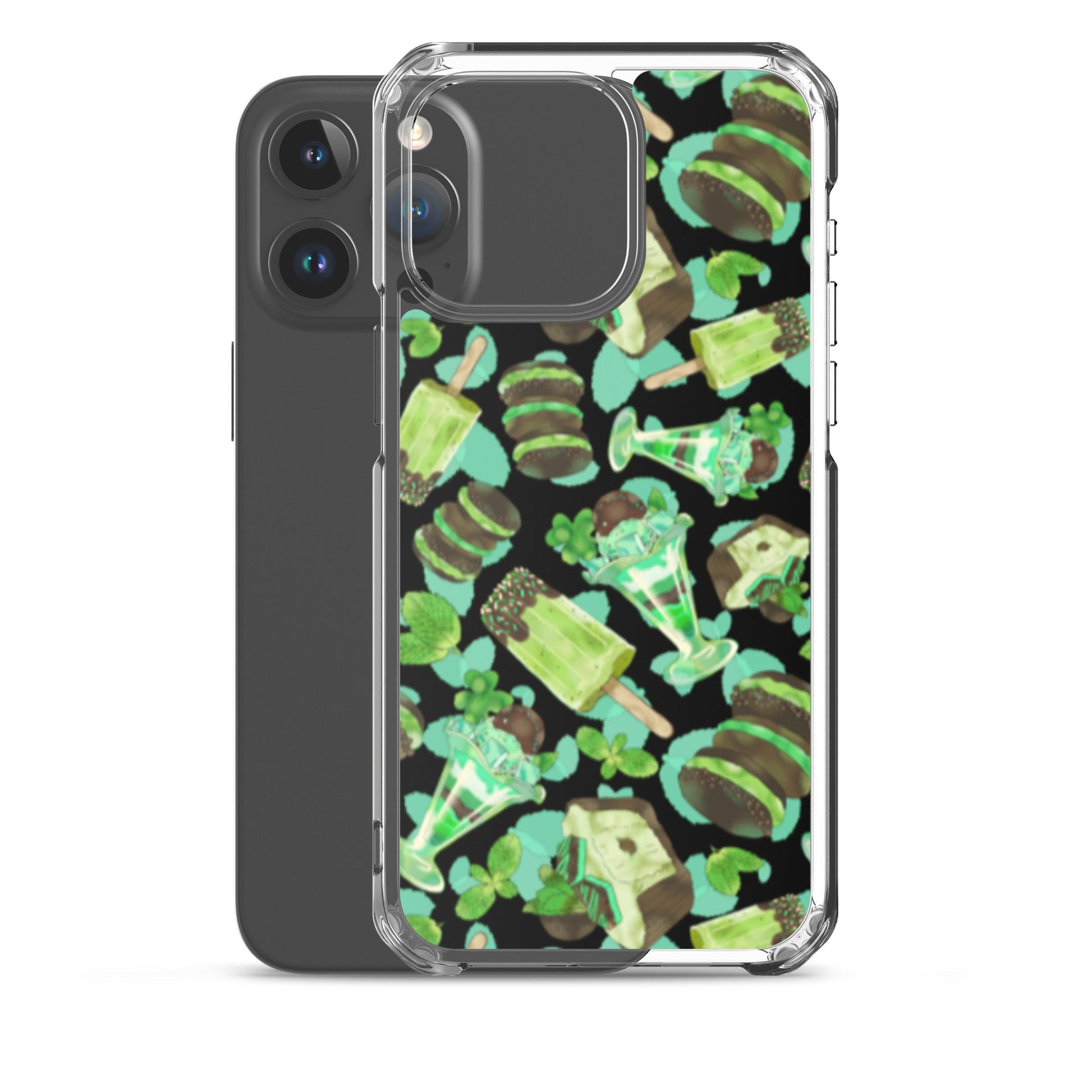 Choco Mint iPhone® Clear Case featuring a vibrant design, offering protection from scratches and easy access to ports.