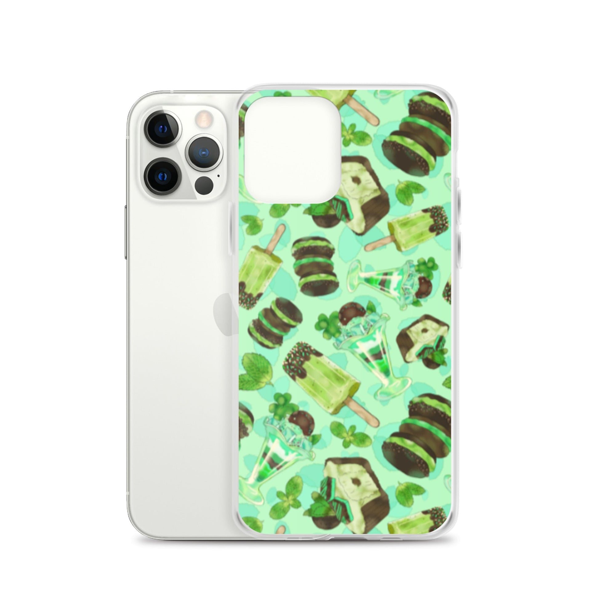 Stylish Choco Mint iPhone® Clear Case featuring a minty design, offering protection from scratches and dust.