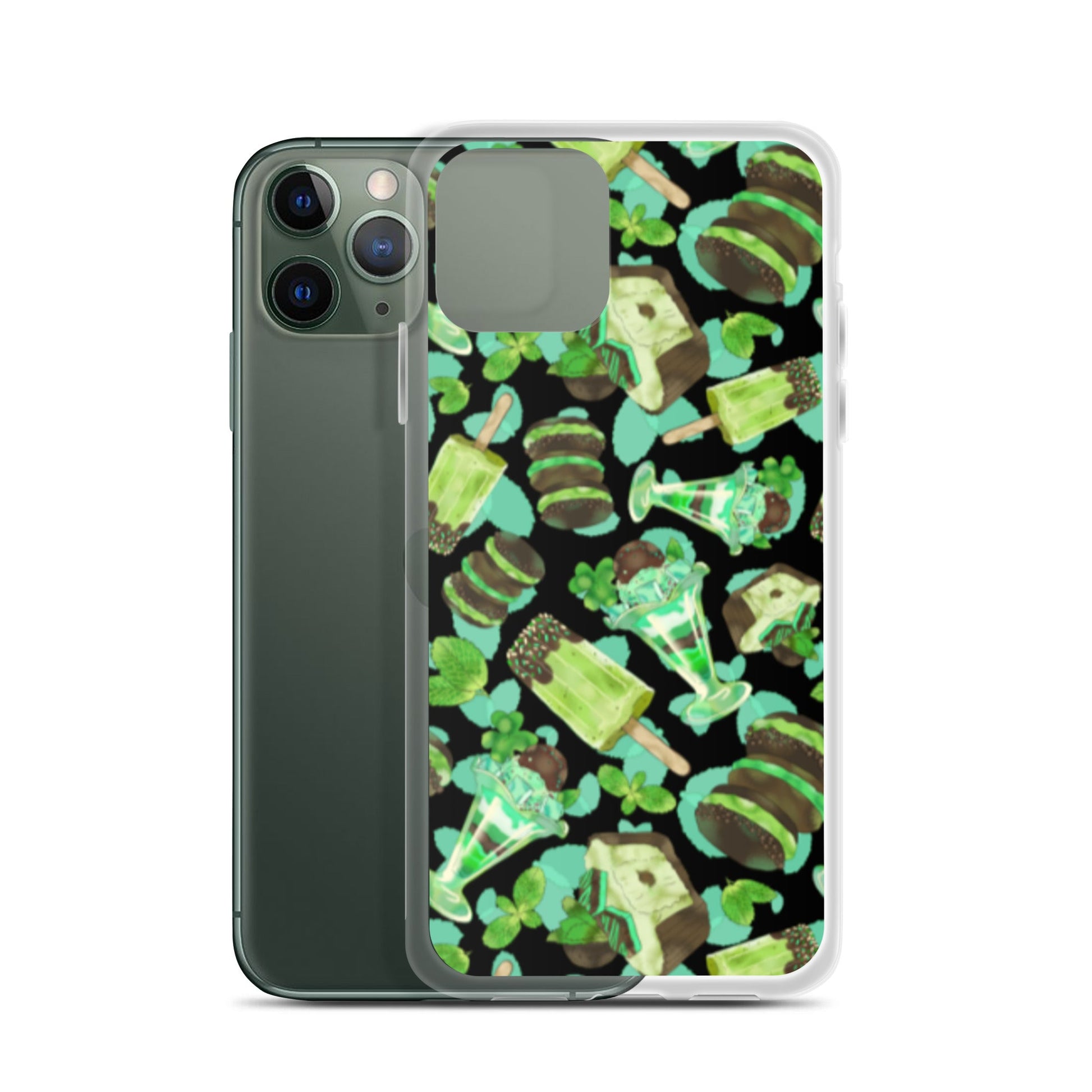 Stylish Choco Mint iPhone® Clear Case featuring a unique design, offering scratch and dirt protection for your device.
