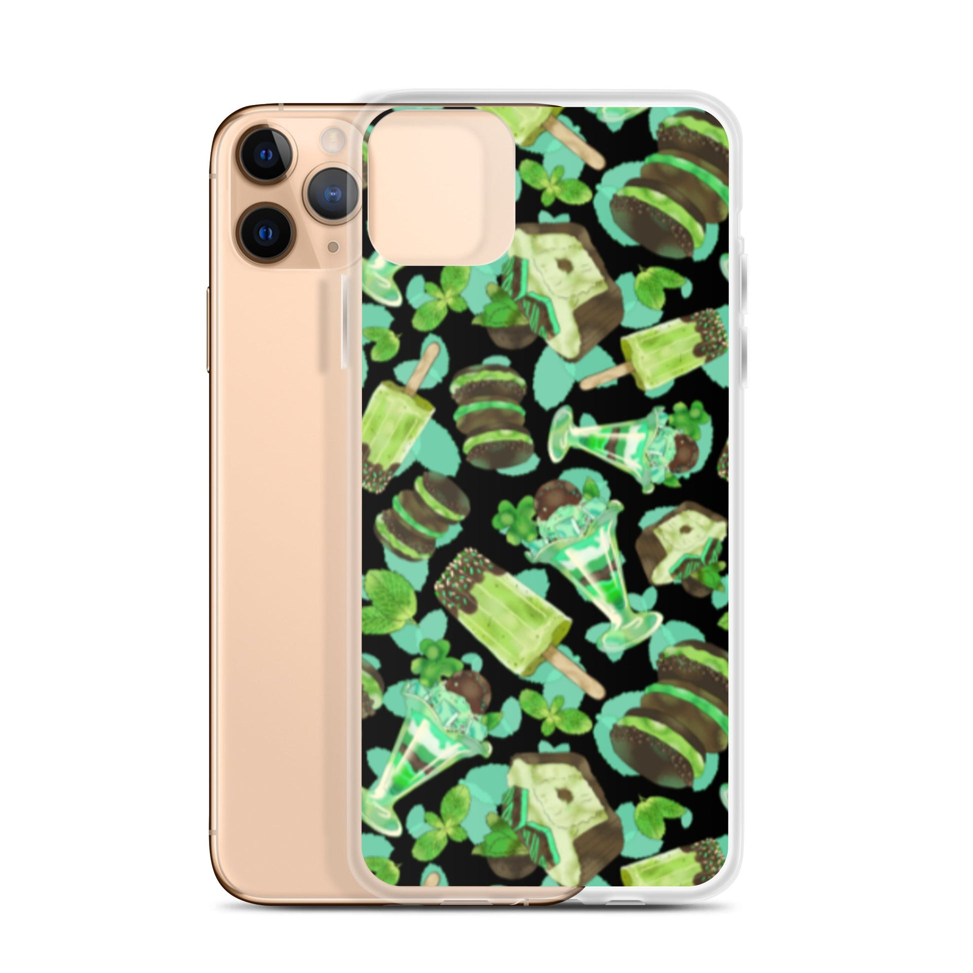 Choco Mint iPhone® Clear Case featuring a vibrant mint design, offering stylish protection for your device.