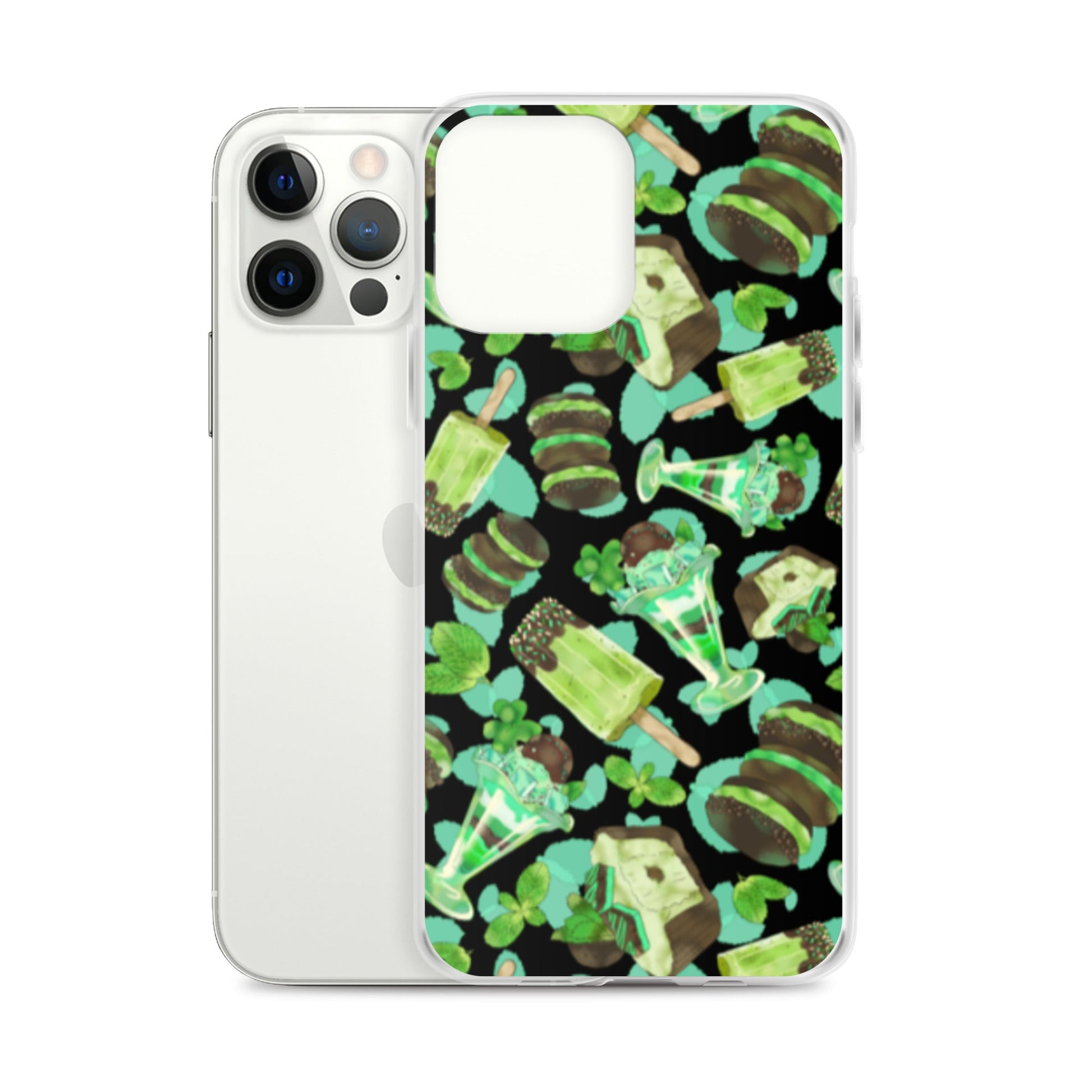 Choco Mint iPhone® Clear Case featuring a vibrant design, offering protection from scratches and easy access to ports.