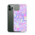 Stylish Glitter Gains iPhone® Clear Case with a protective design, showcasing colorful gym-themed graphics.