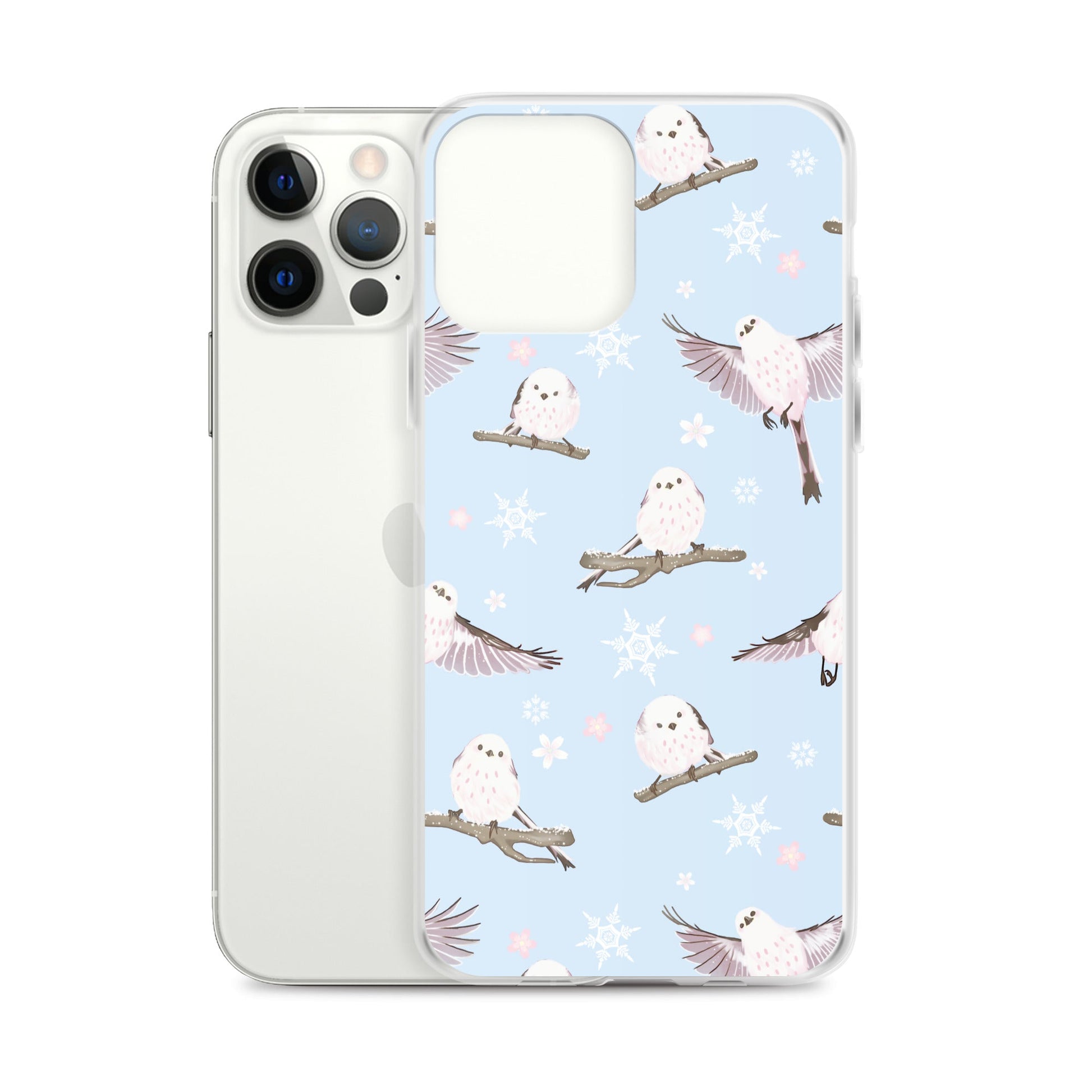 Stylish Snow Bird iPhone® Clear Case featuring a vibrant bird design, protecting against scratches and dirt.