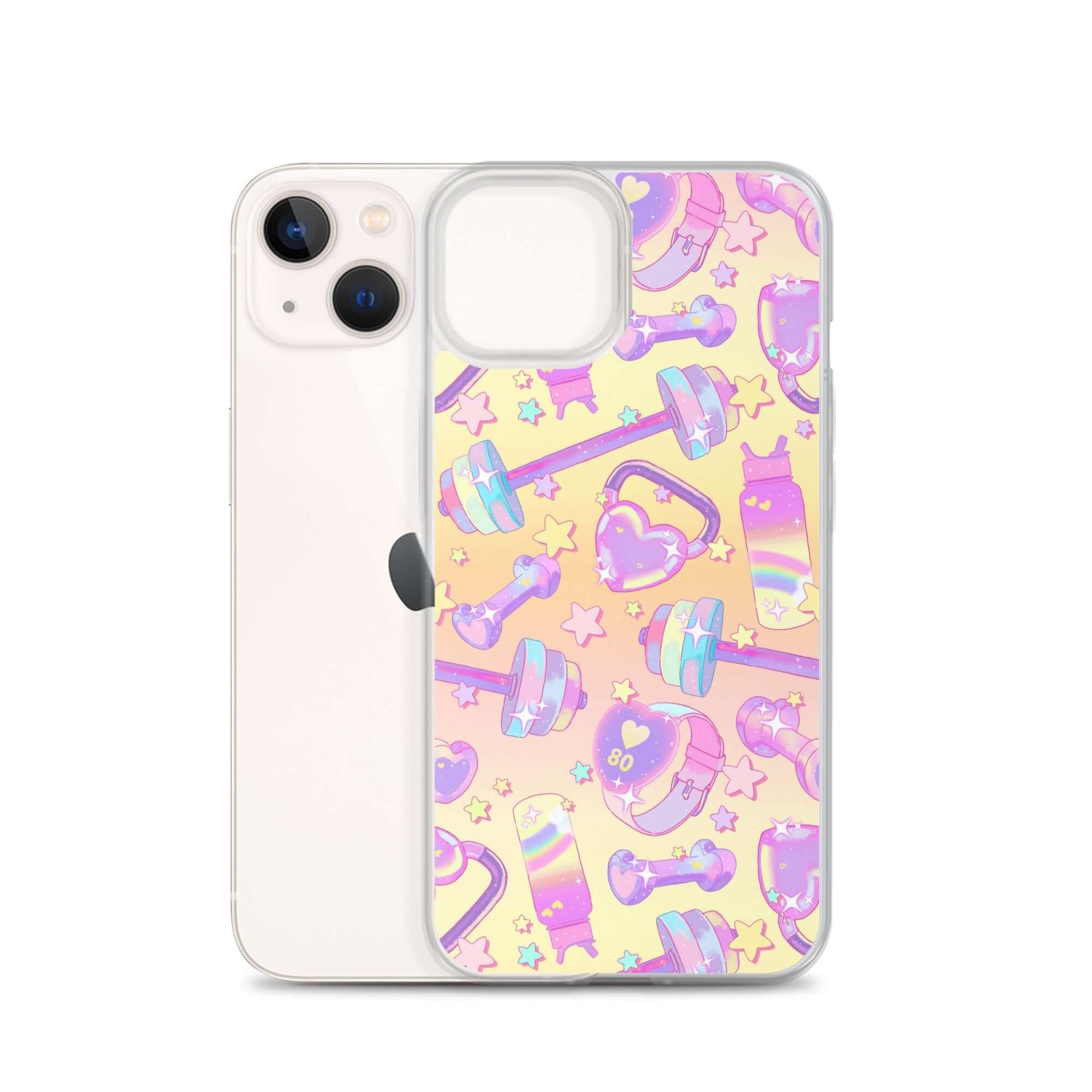 Sleek Glitter Gains iPhone® Clear Case features a colorful design, offering protection from scratches and dirt.