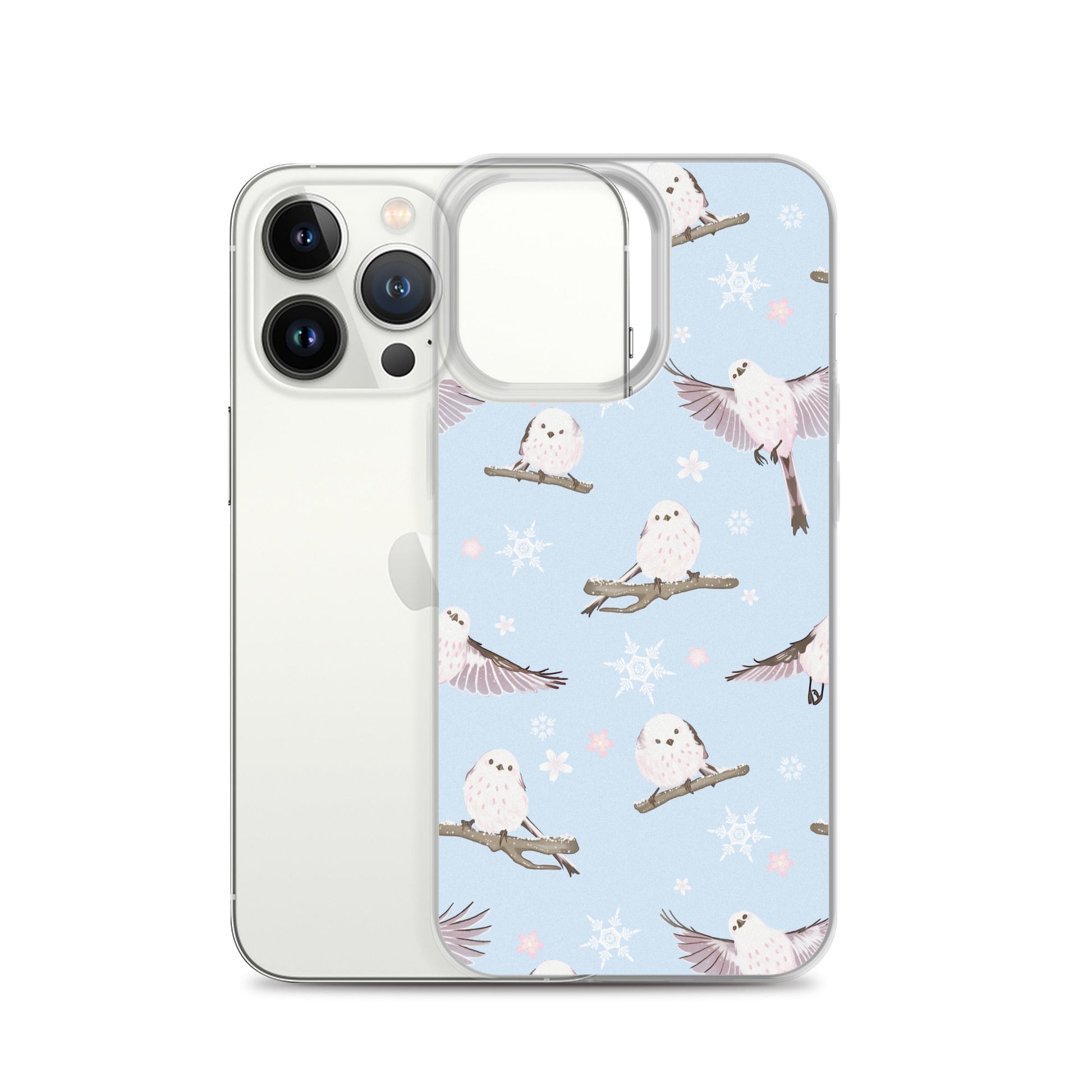 Sleek Snow Bird iPhone® Clear Case featuring a charming design, offering protection from scratches and dirt.