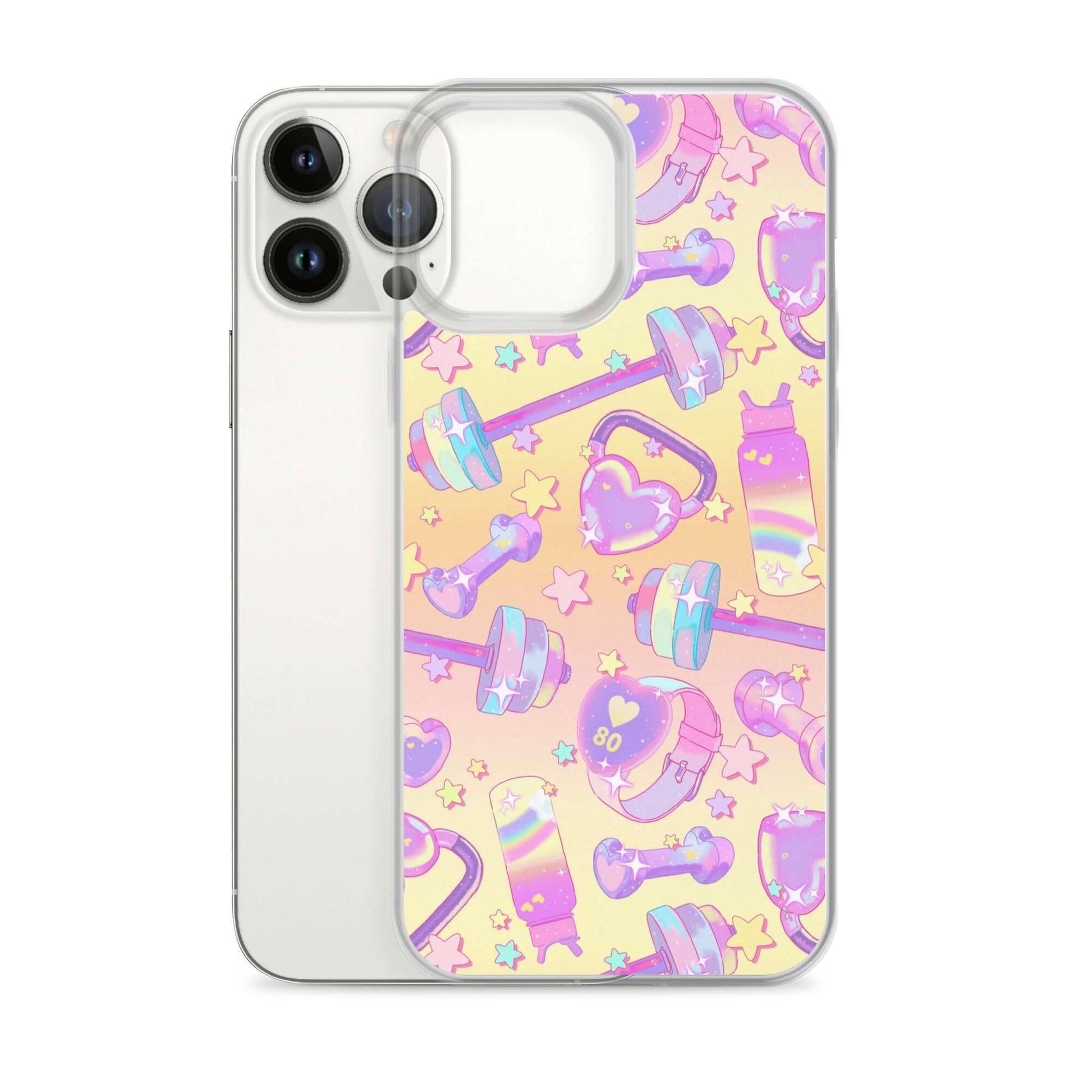 Stylish Glitter Gains iPhone® Clear Case, offering protection with a solid back and flexible, see-through sides.