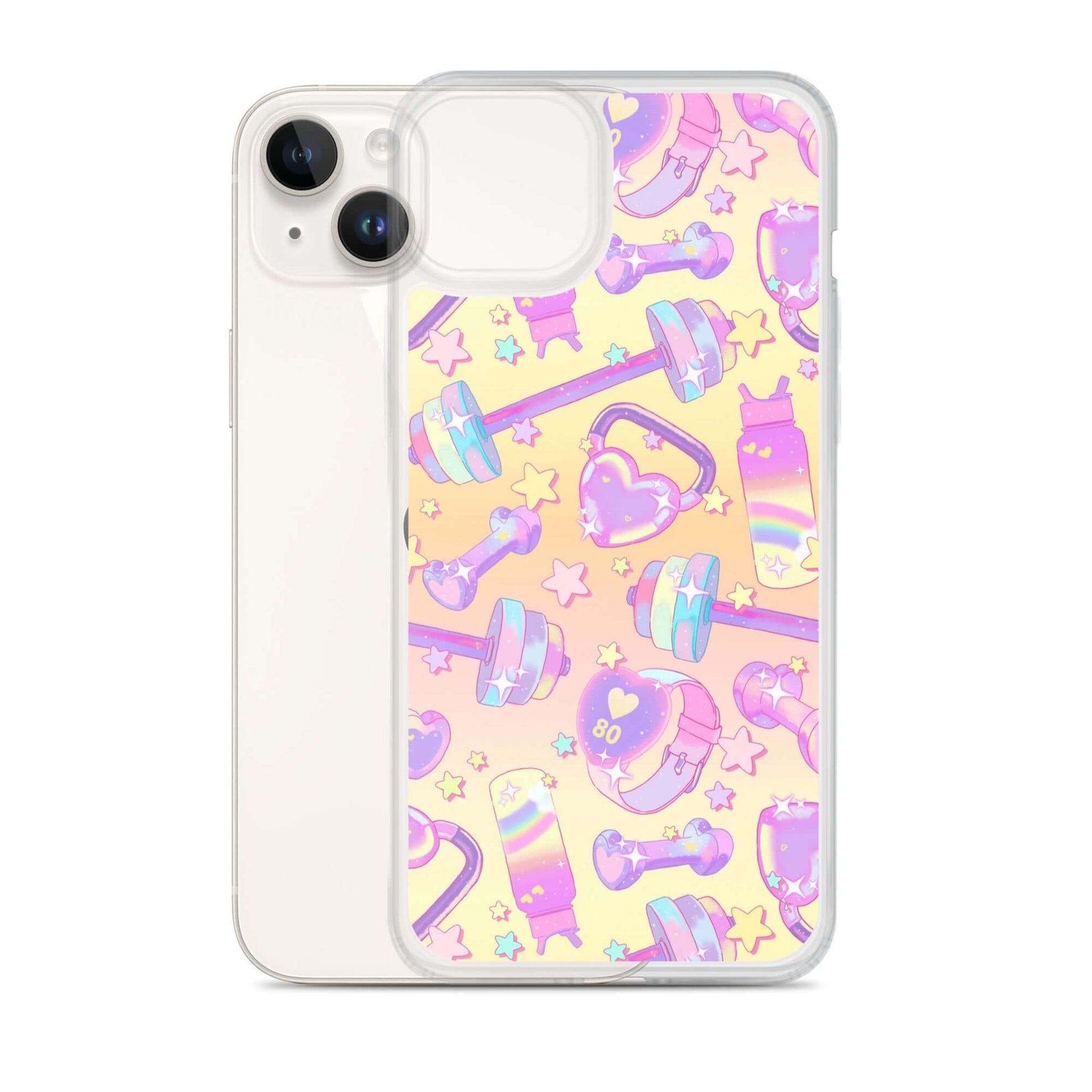 Stylish Glitter Gains iPhone® Clear Case featuring a colorful design, protecting against scratches and dirt.