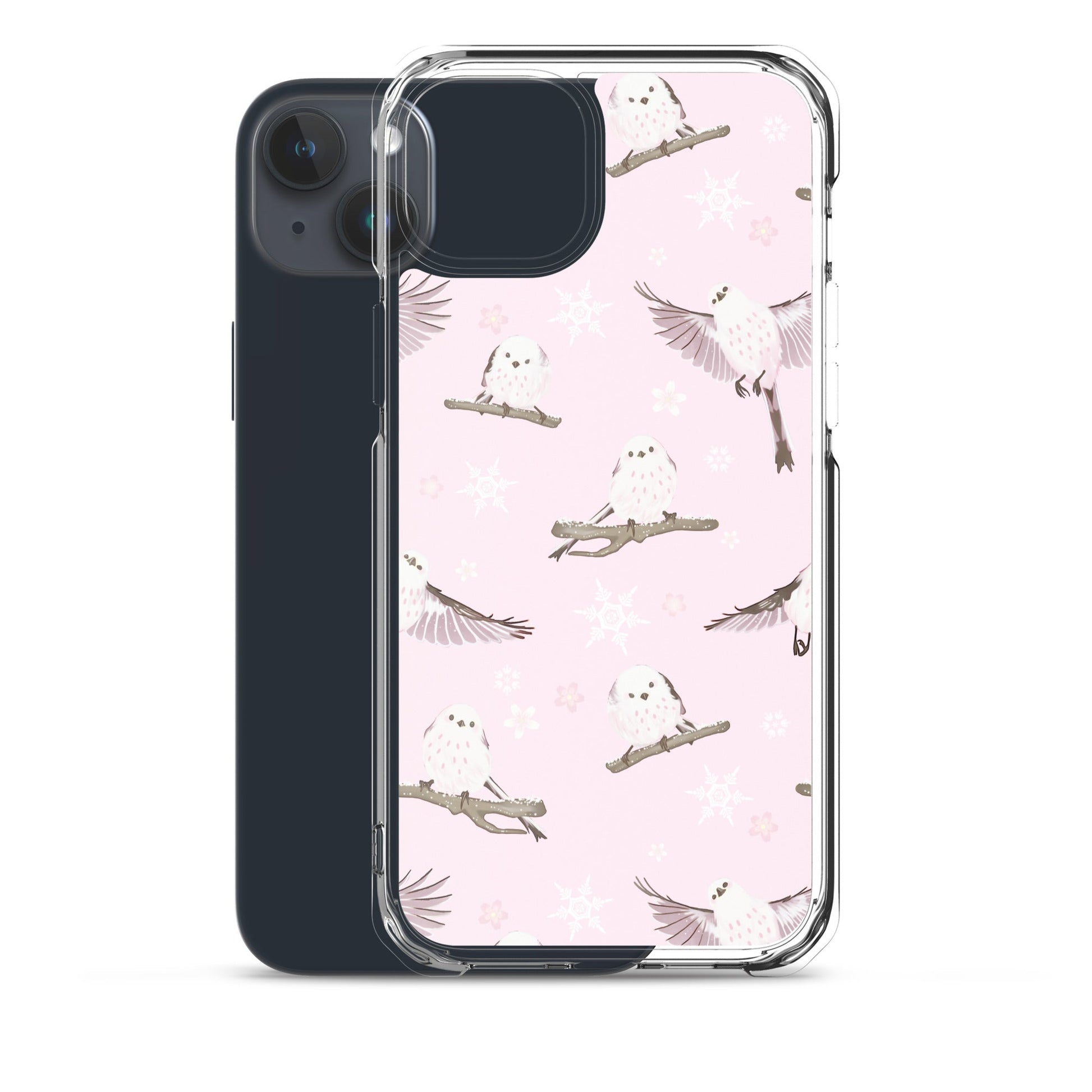 Sleek Snow Bird iPhone® Clear Case offers scratch protection with flexible sides and a stylish design featuring snowbirds.