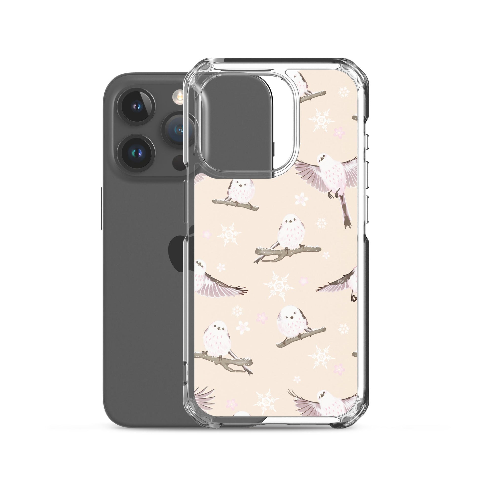 Sleek Snow Bird iPhone® Clear Case featuring a cute bird design, offering excellent protection and easy access to ports.
