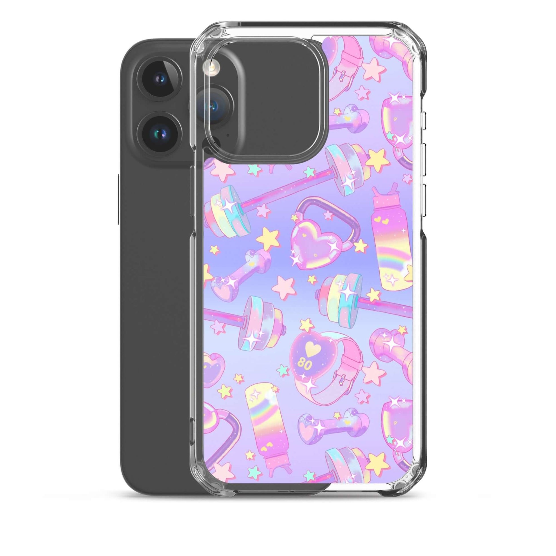 Sleek Glitter Gains iPhone® Clear Case with solid back and flexible sides, providing stylish protection for your device.