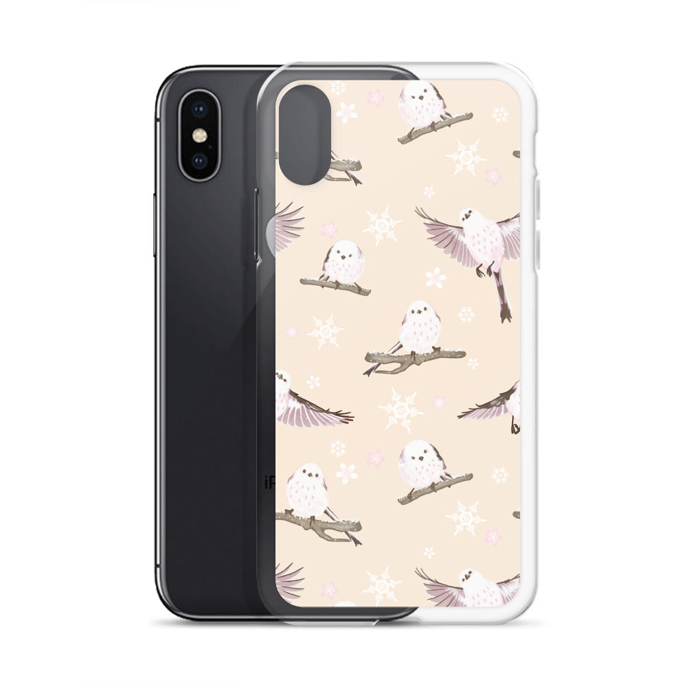 Stylish Snow Bird iPhone® Clear Case featuring adorable birds, offering protection against scratches and dirt.