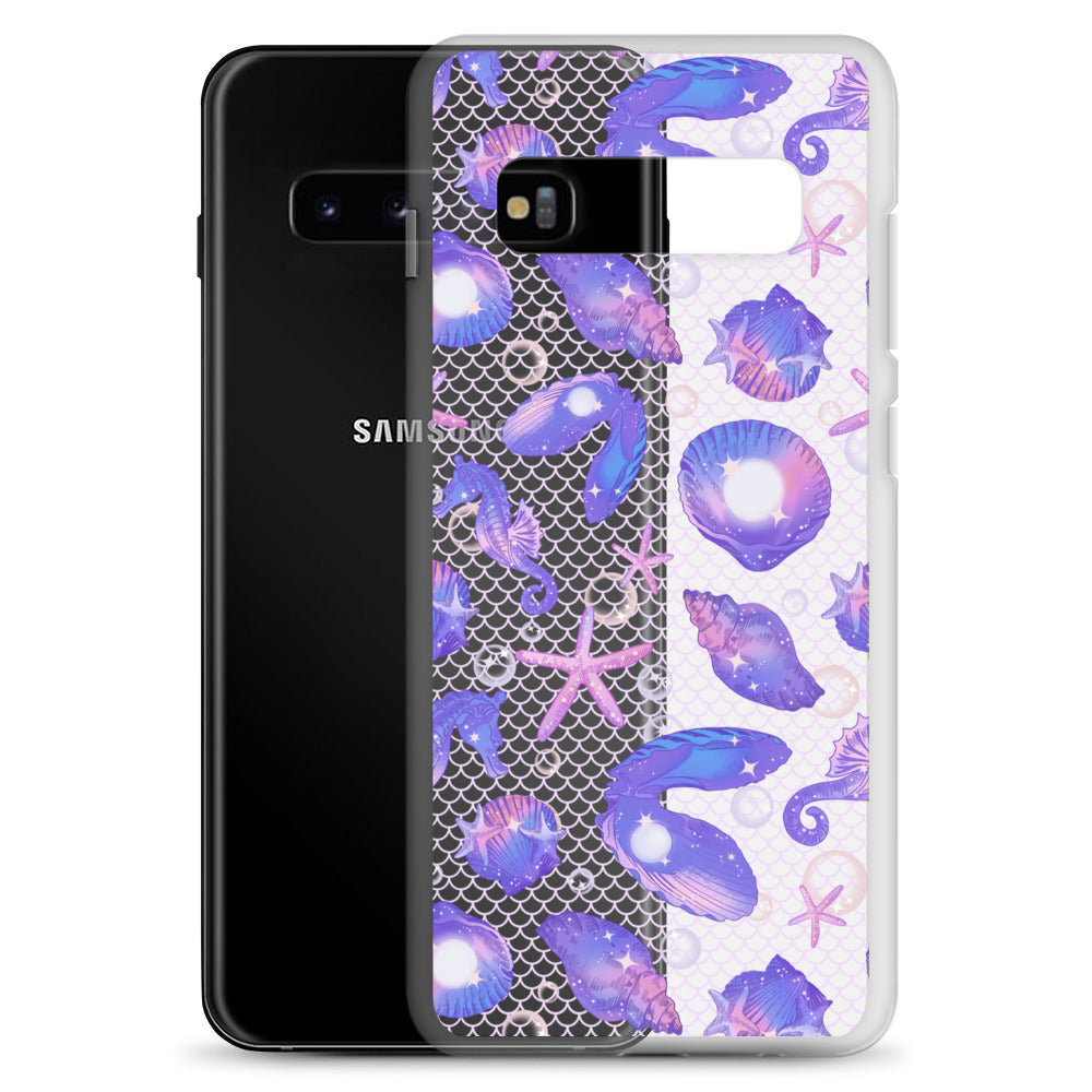 Stylish Sea Princess Samsung® Clear Case featuring seashells and stars, perfect for protecting your phone in style.