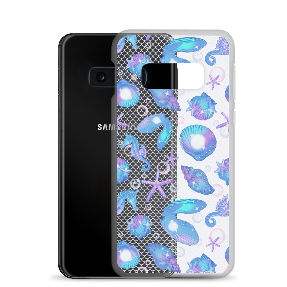 Stylish Sea Princess Samsung® Clear Case featuring seashells and sparkles, perfect protection for your phone.