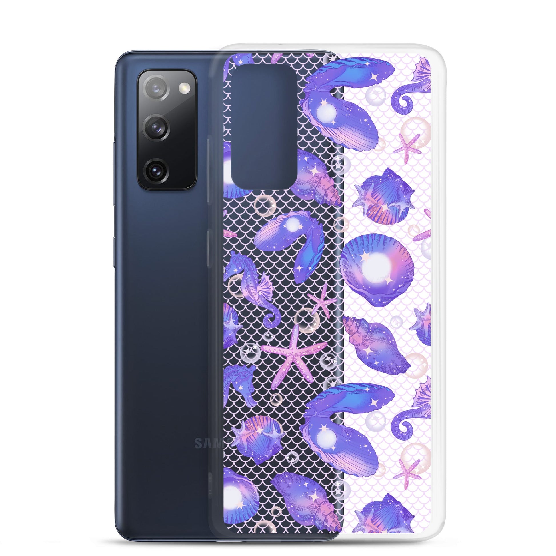 Stylish Sea Princess Samsung® Clear Case with seashell designs, offering protection and sparkle for your phone.