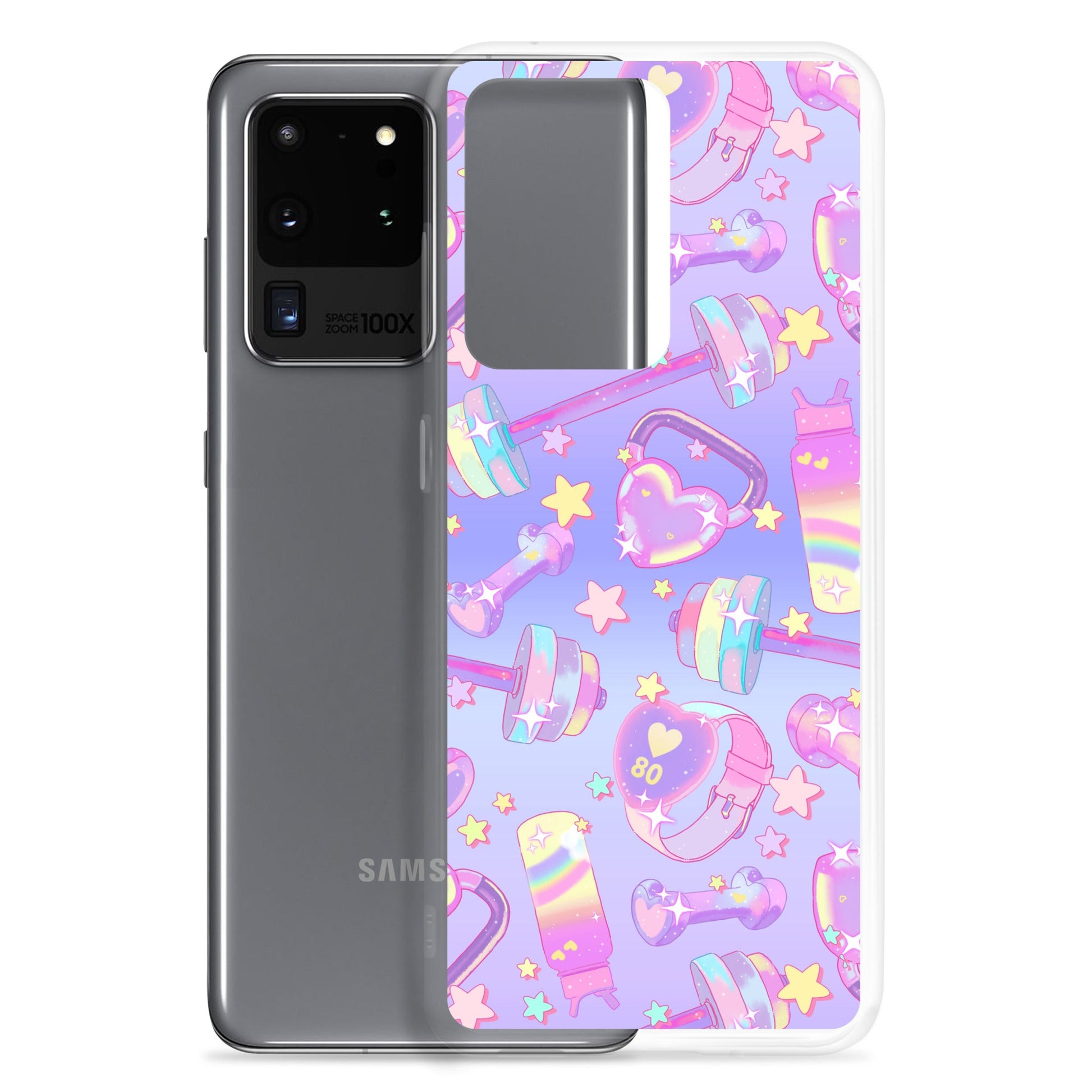 Protect your phone stylishly with the Glitter Gains Samsung® Clear Case, featuring a colorful design and flexible sides.