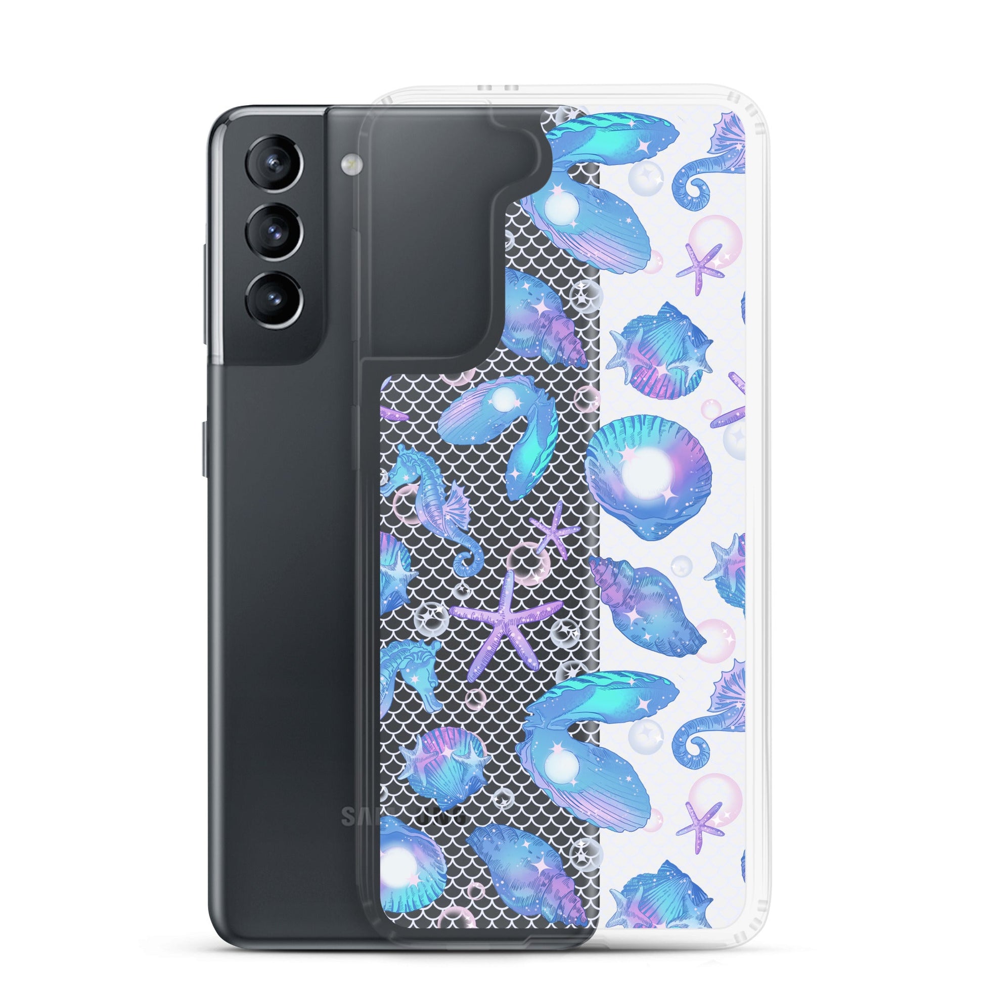 Protect your phone with the Sea Princess Samsung® Clear Case, featuring vibrant seashells and sparkles for a royal look.