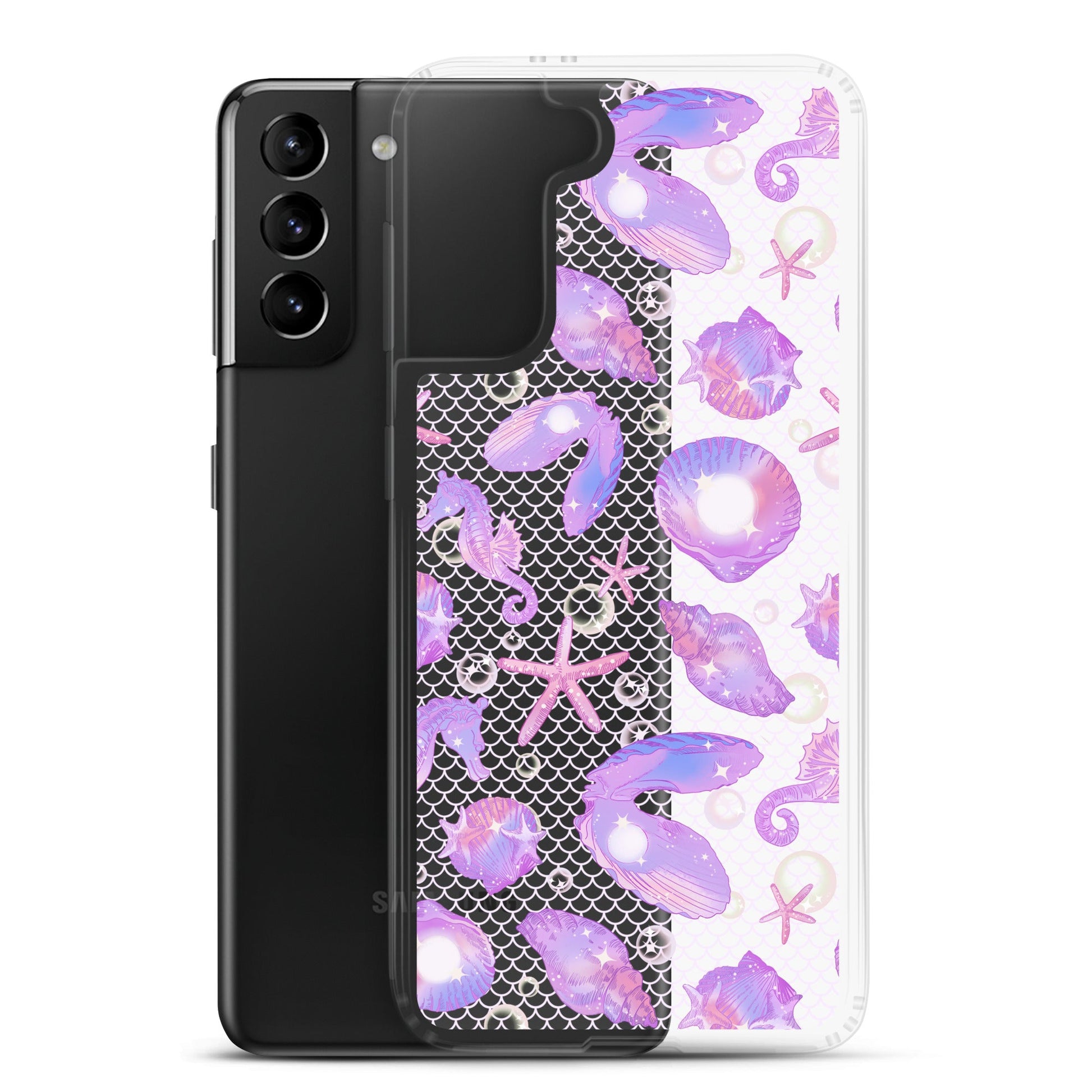 Protect your phone in style with the Sea Princess Samsung® Clear Case featuring vibrant seashells and sparkles.