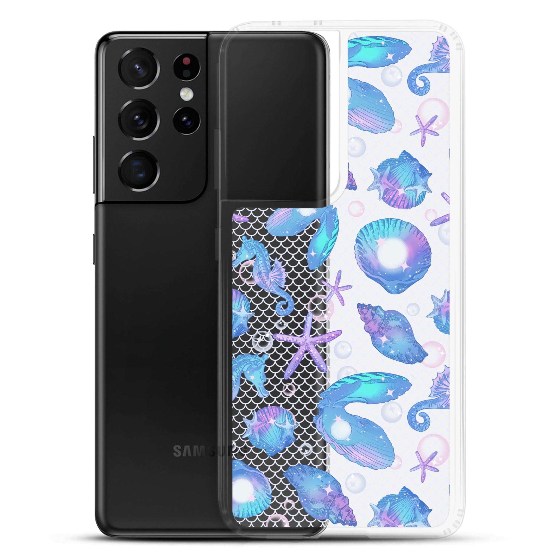 Protect your phone stylishly with the Sea Princess Samsung® Clear Case, featuring seashells and sparkles.