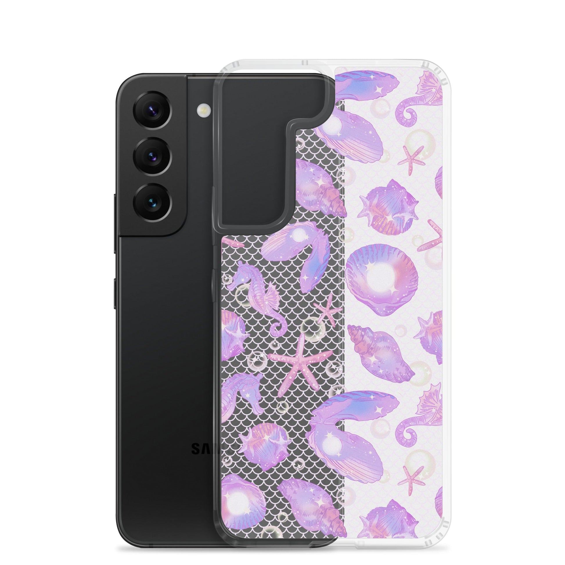 Protect your phone in style with the Sea Princess Samsung® Clear Case, featuring sparkles and seashells.