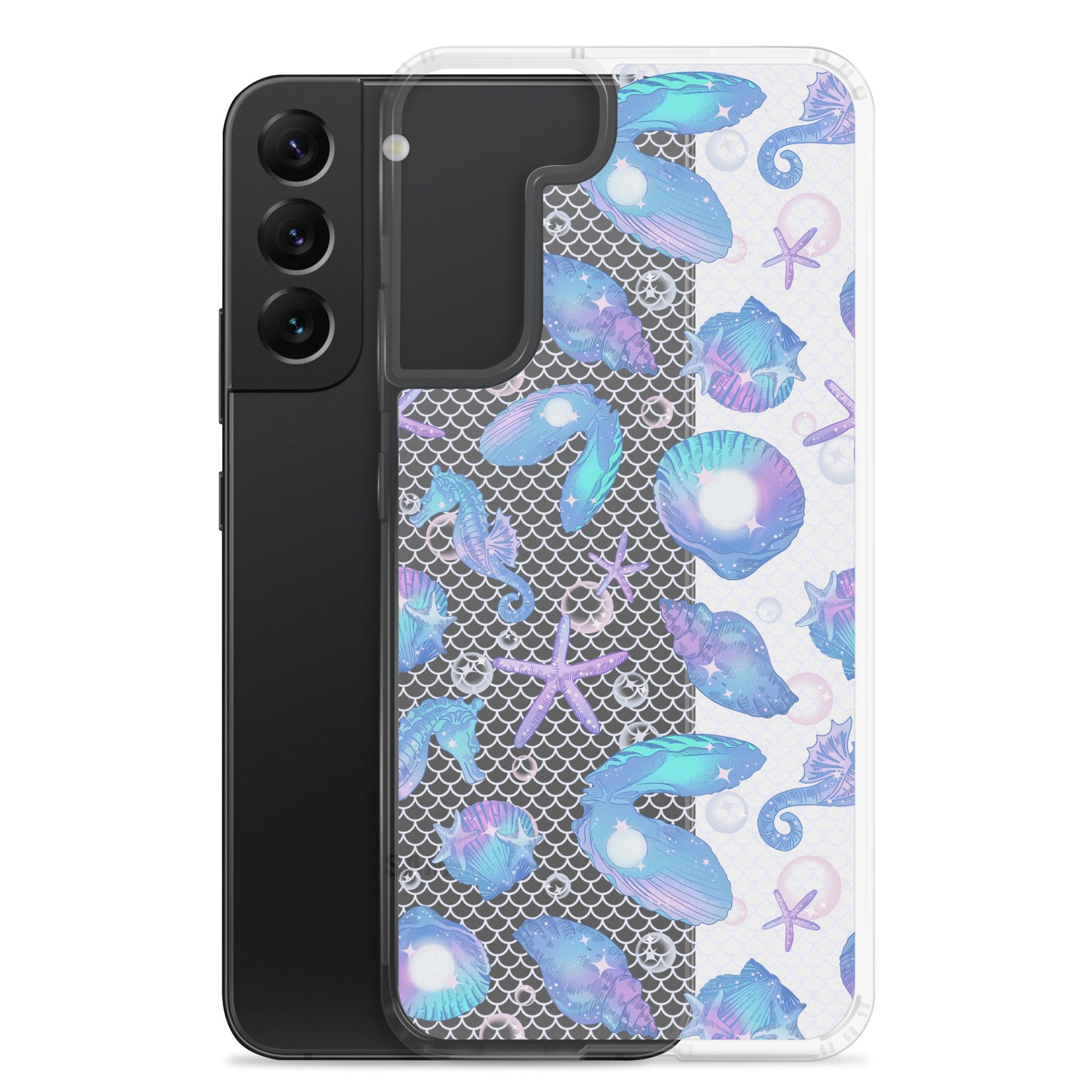 Stylish Sea Princess Samsung® Clear Case with seashells and sparkles, perfect for protecting your Samsung phone.