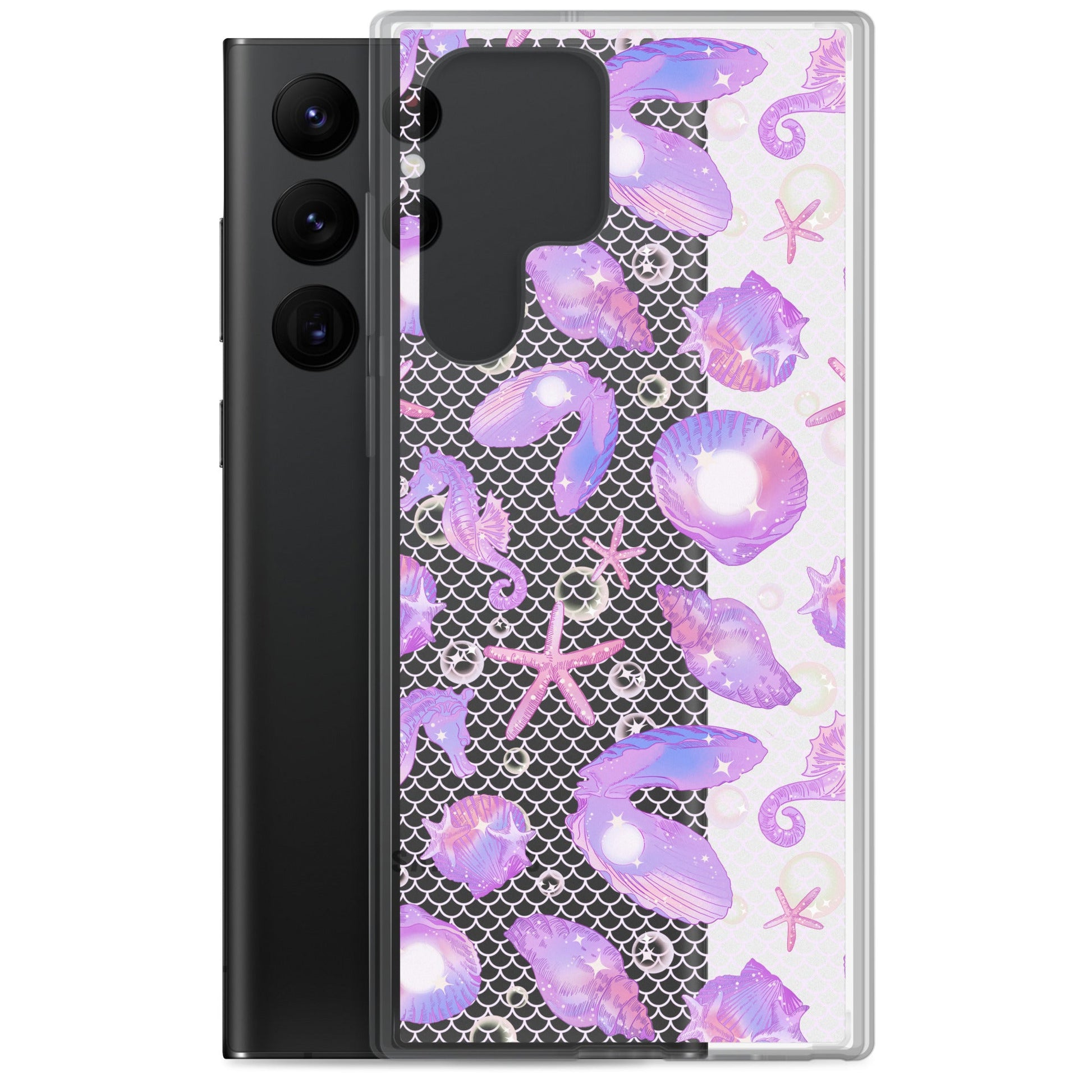 Protect your phone in style with the Sea Princess Samsung® Clear Case, featuring vibrant seashells and sparkles.