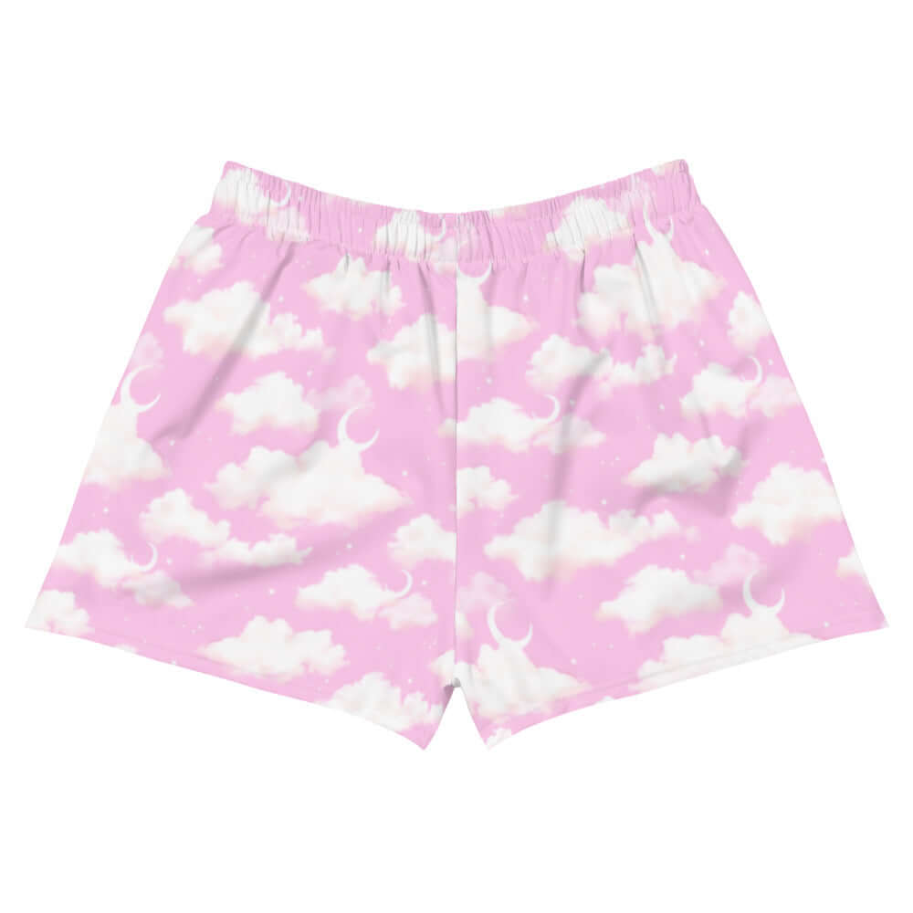 Cloudy Sky Athletic Short Shorts feature a playful cloud design, perfect for versatile and comfy outfits.