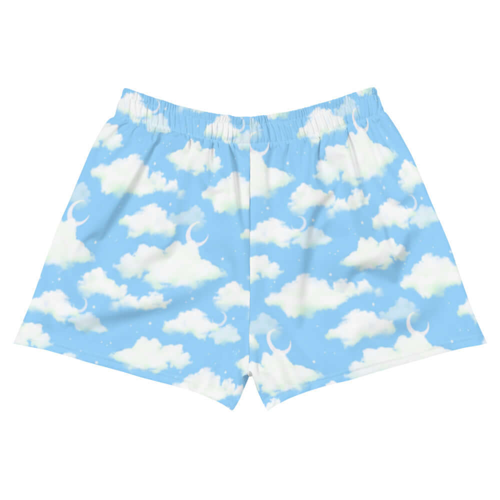 Cloudy Sky Athletic Short Shorts showcase a playful cloud design, perfect for versatile and comfy outfits.