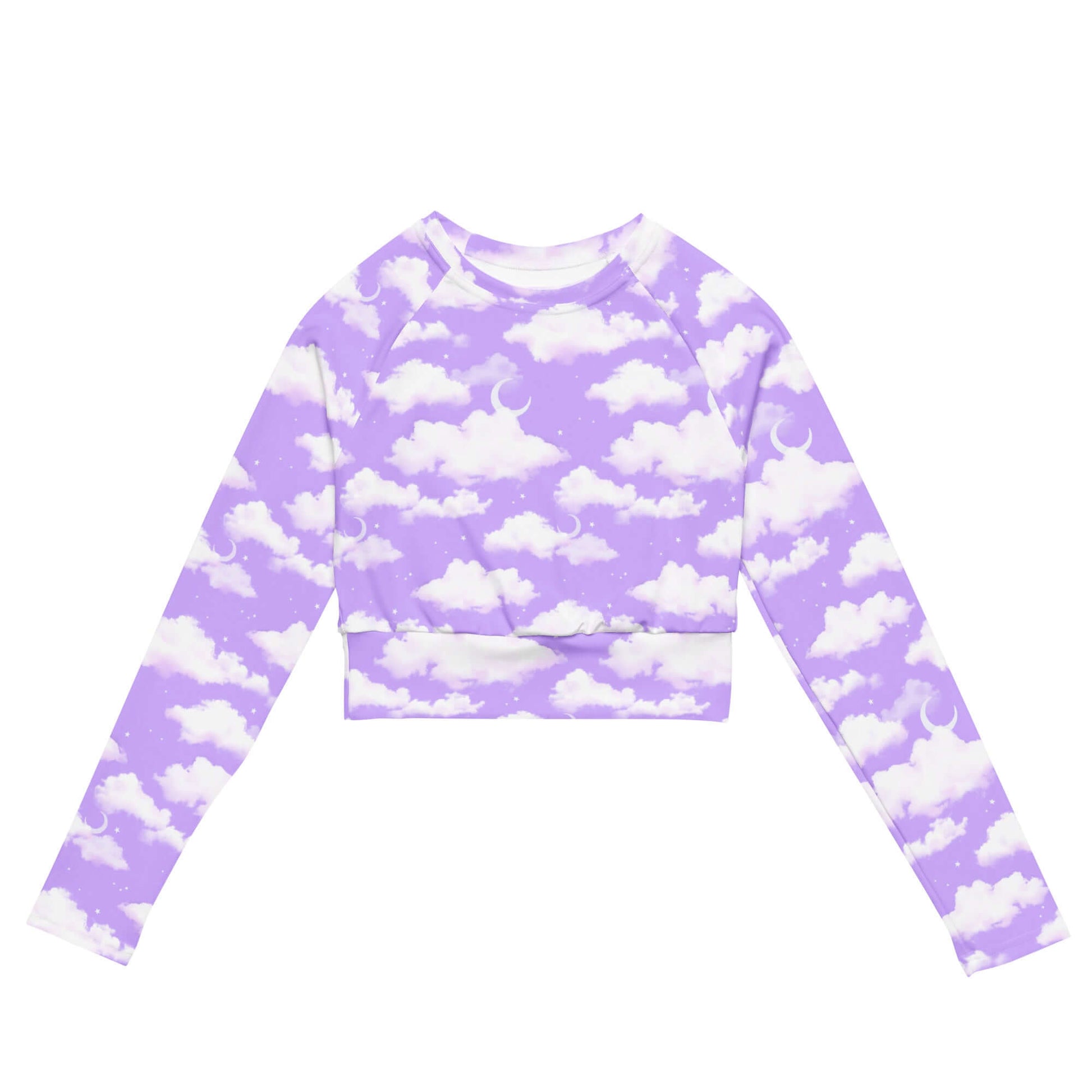 Stylish Cloudy Sky Long-sleeved Crop Top in soft recycled fabric, perfect for sports or casual athleisure looks.