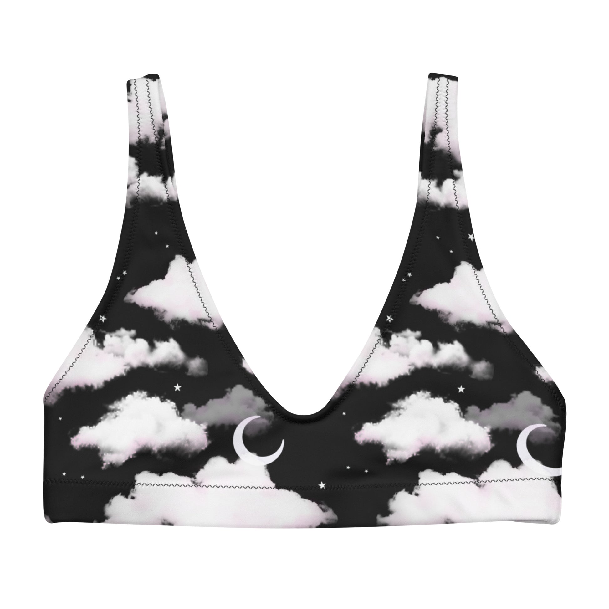 Stylish Cloudy Sky Padded Bikini Top featuring a dreamy cloud design, perfect for your beach adventures.
