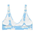 Cloudy Sky Padded Bikini Top in bright blue with cloud print, perfect for a dreamy beach look. Ideal for summer styles.