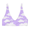 Dreamy Cloudy Sky Padded Bikini Top in ethereal purple with removable pads for comfort and style. Perfect for beach days!