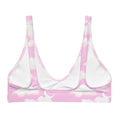 Cloudy Sky Padded Bikini Top features a dreamy pink cloud design, perfect for a stylish summer look.