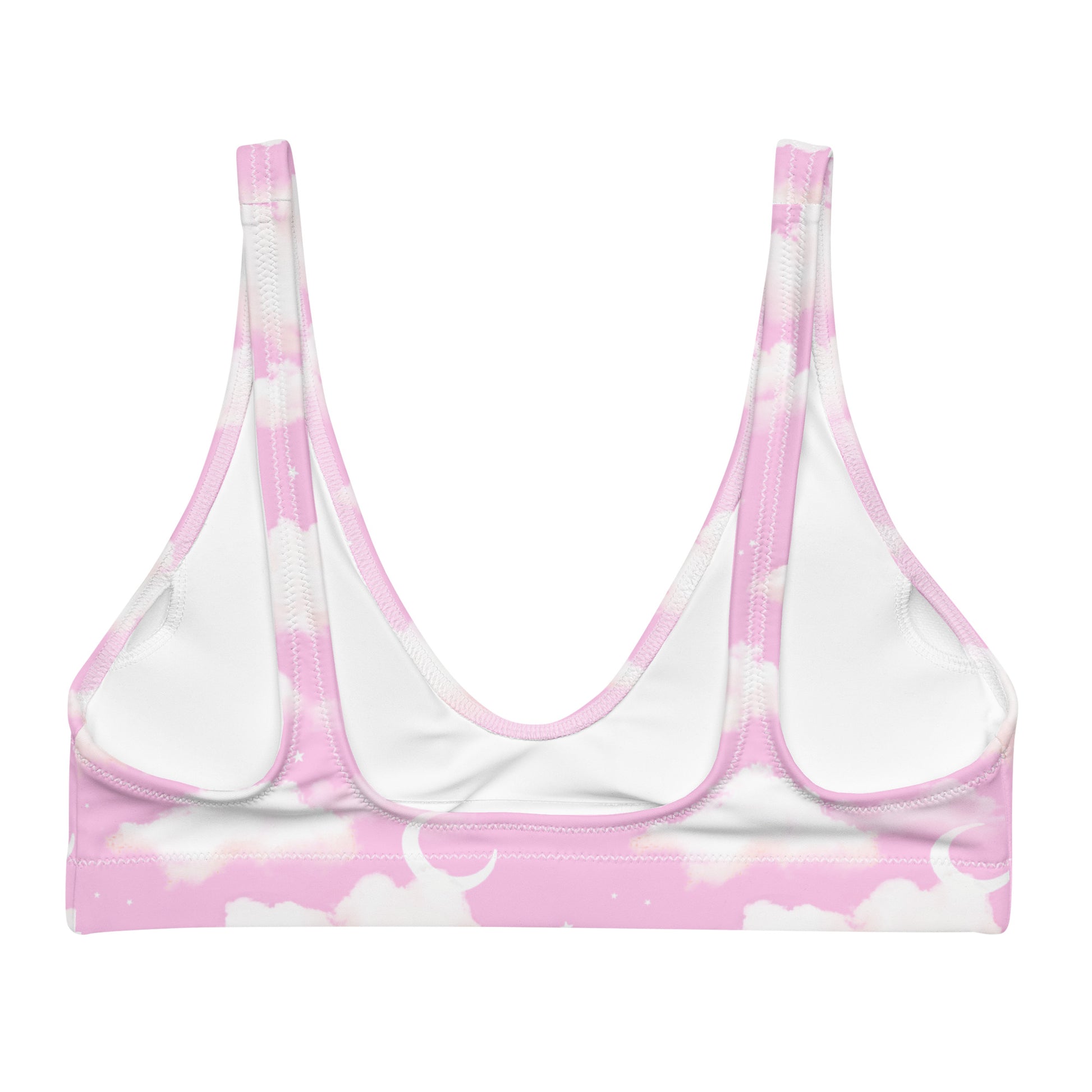 Cloudy Sky Padded Bikini Top features a dreamy pink cloud design, perfect for a stylish summer look.