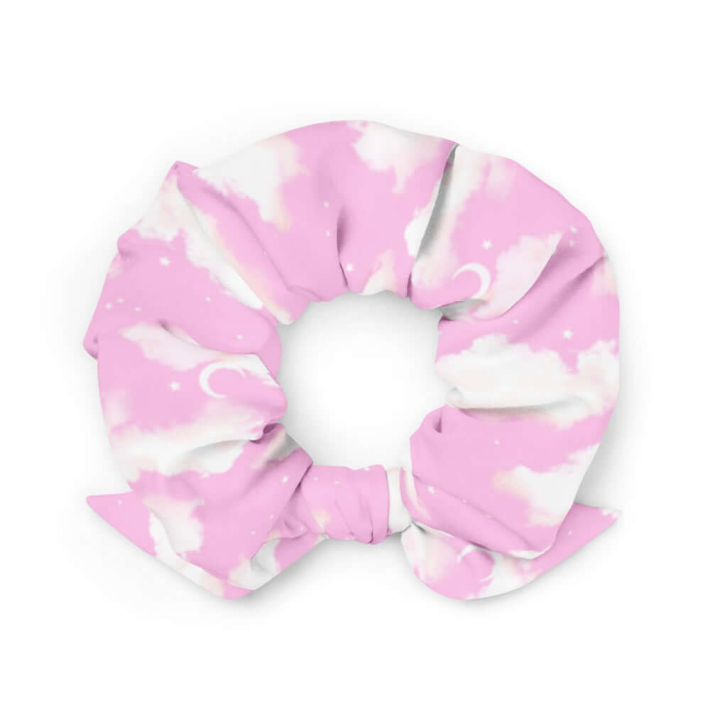 Stylish Cloudy Sky Scrunchie featuring a pastel design, perfect for adding flair to any outfit. Get yours today!