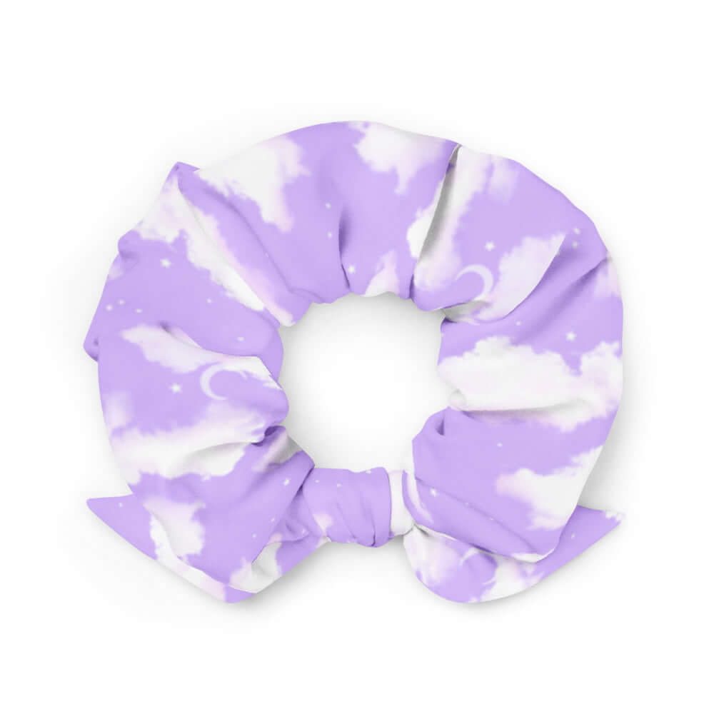 Stylish Cloudy Sky Scrunchie featuring a versatile lavender design, perfect for any outfit. Get yours today!